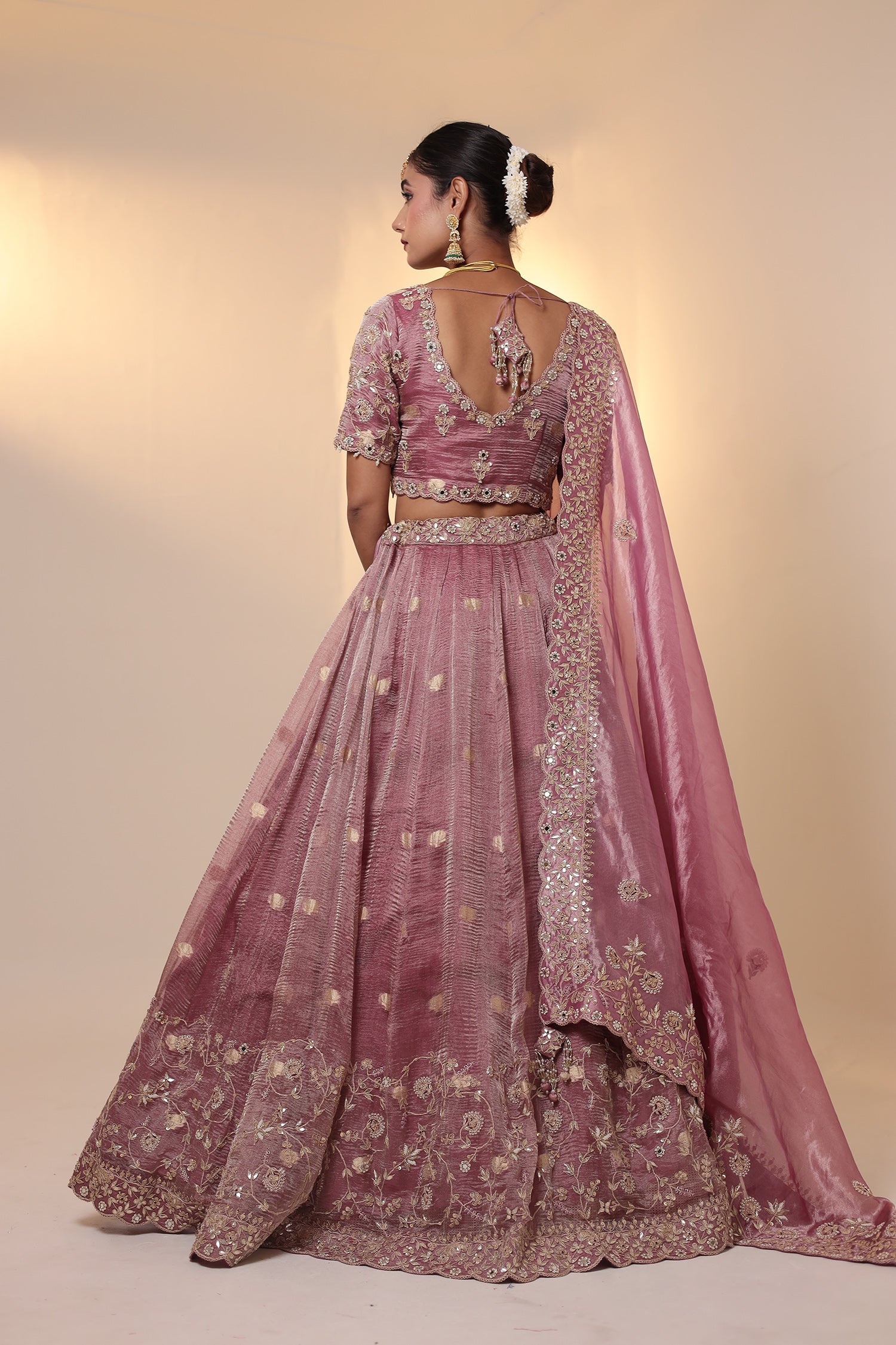 Purple Tissue Lehenga Embellished with Gota Patti, Pearl and Zardozi work