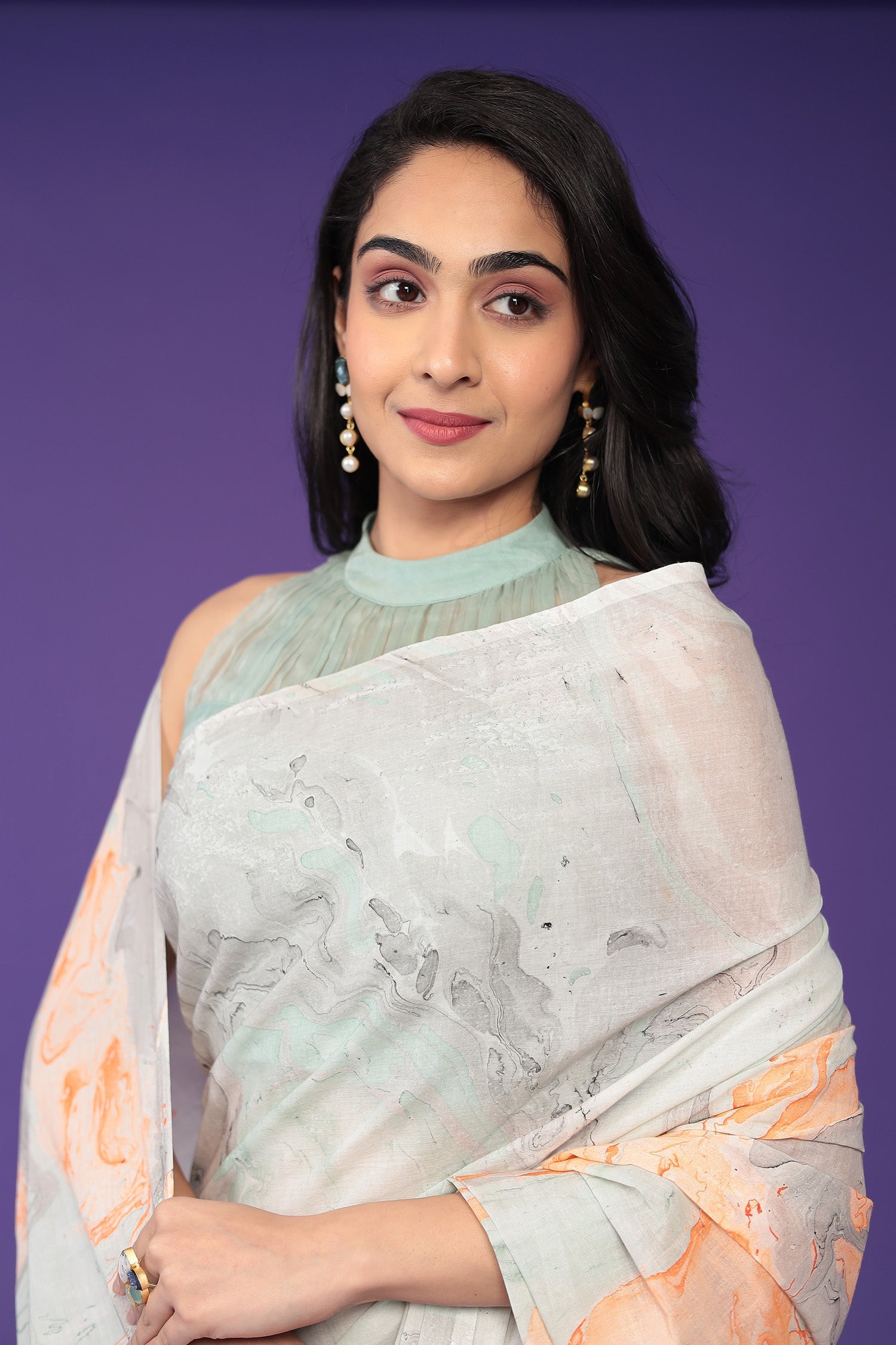 Mulmul Cotton Saree with Marble print