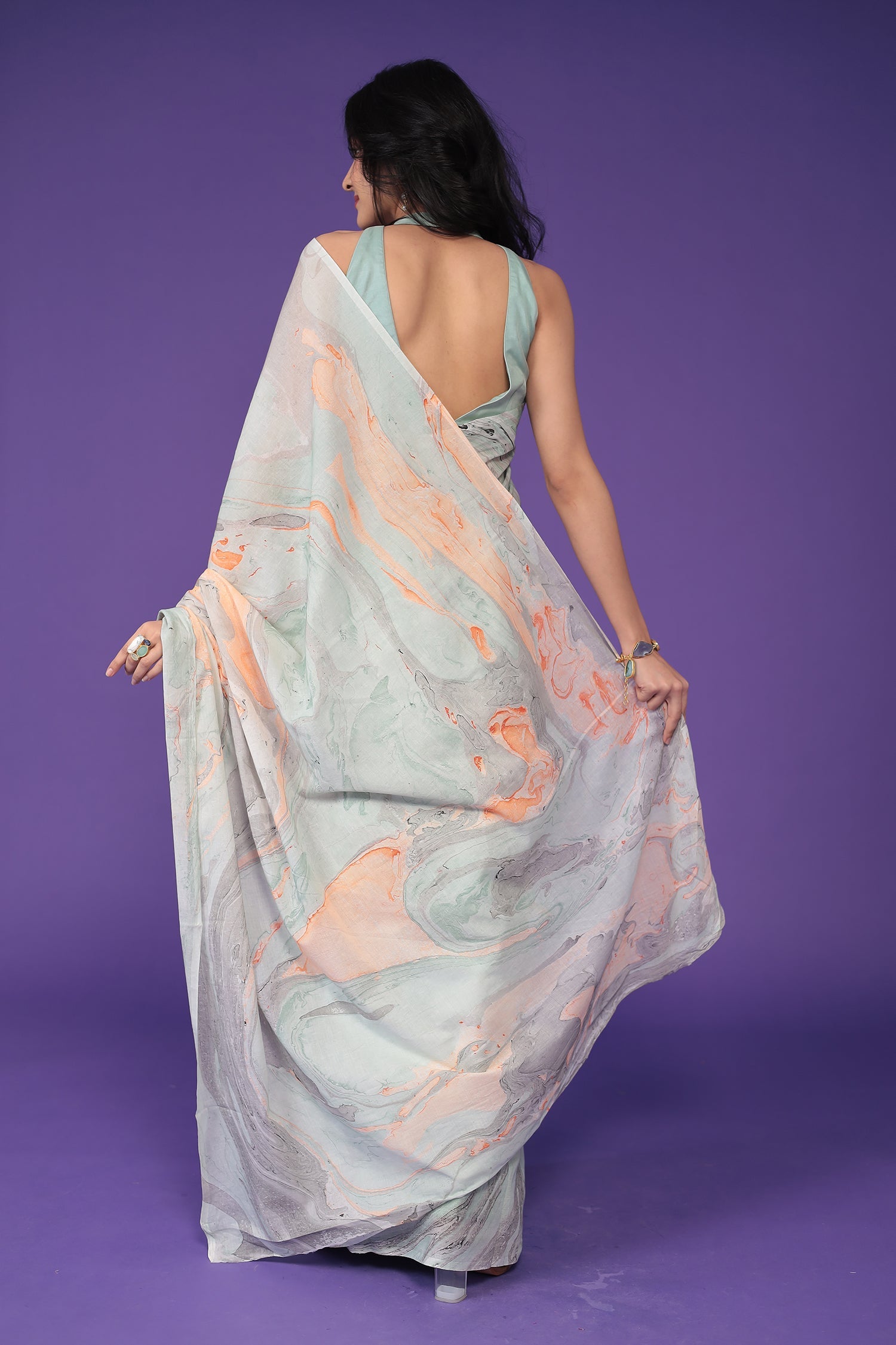 Mulmul Cotton Saree with Marble print