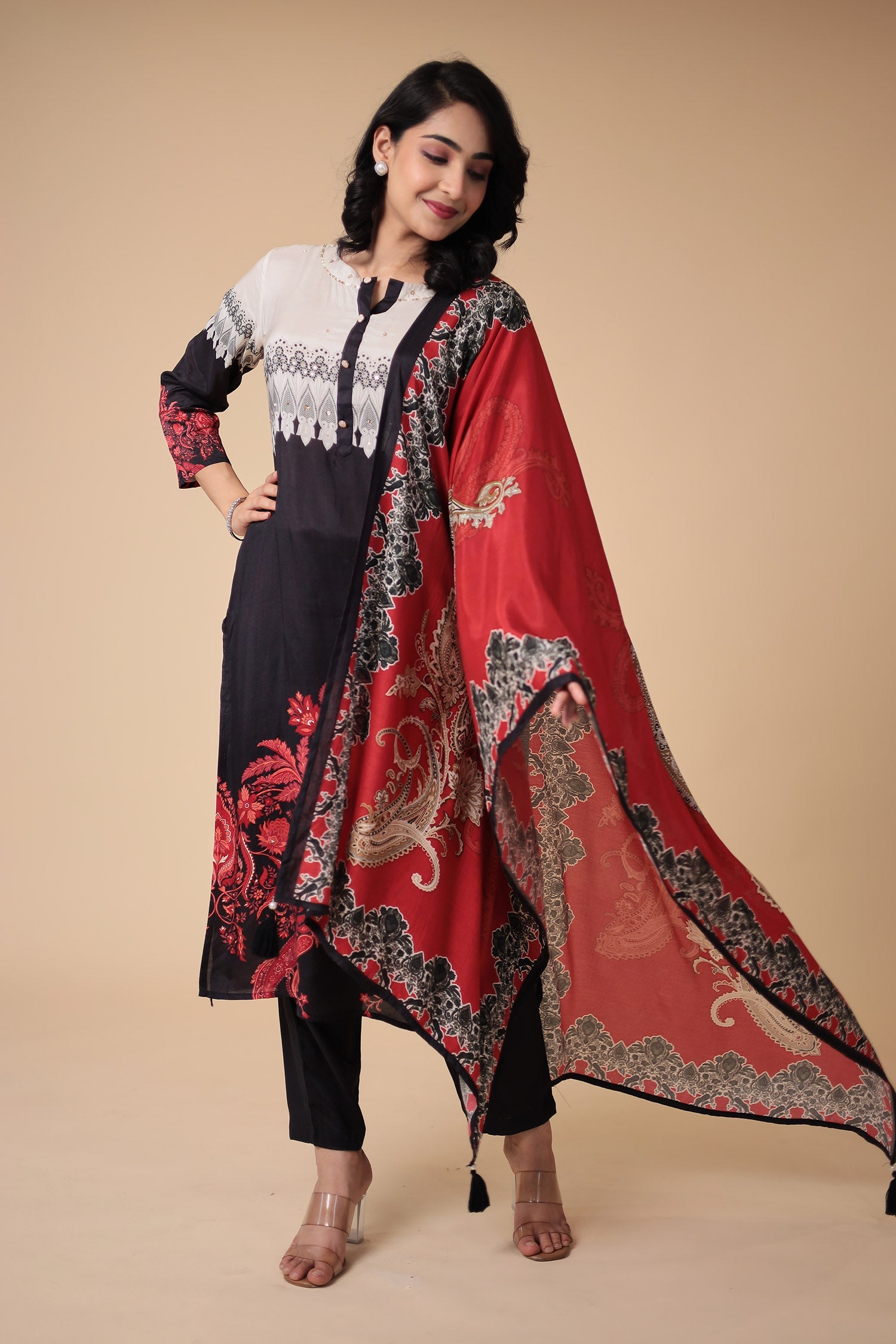 Printed Silk Blend Kurta Set Stitched