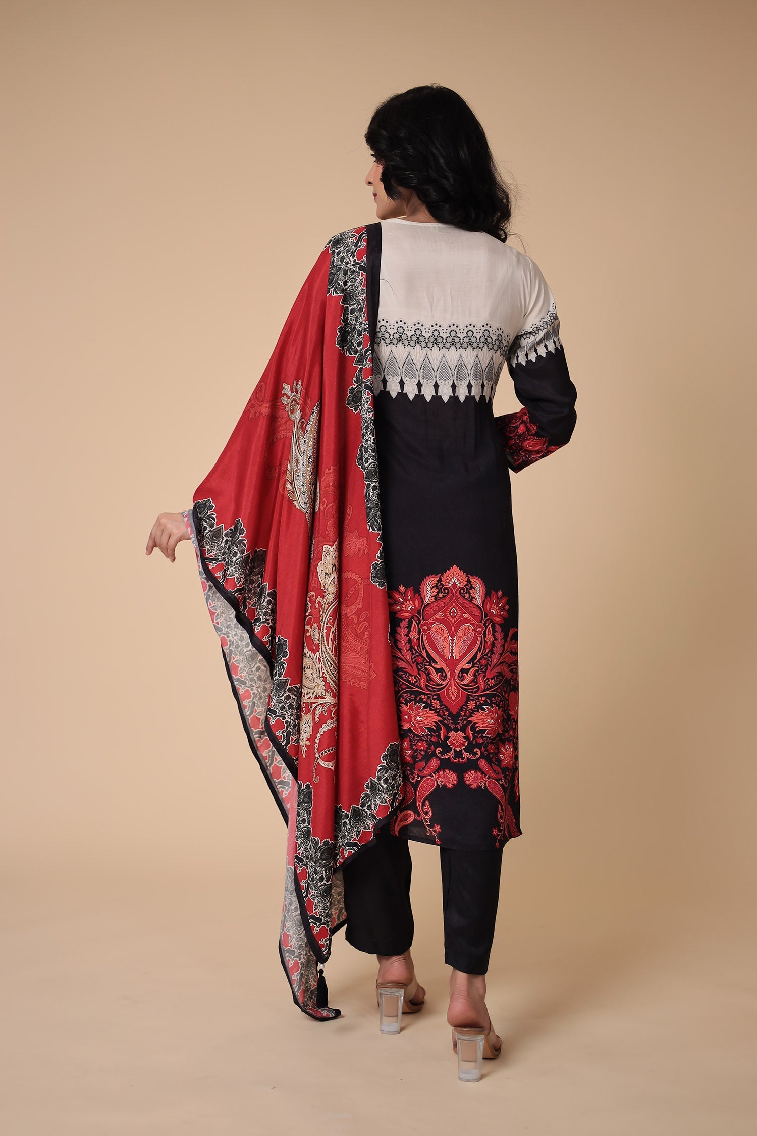 Printed Silk Blend Kurta Set Stitched