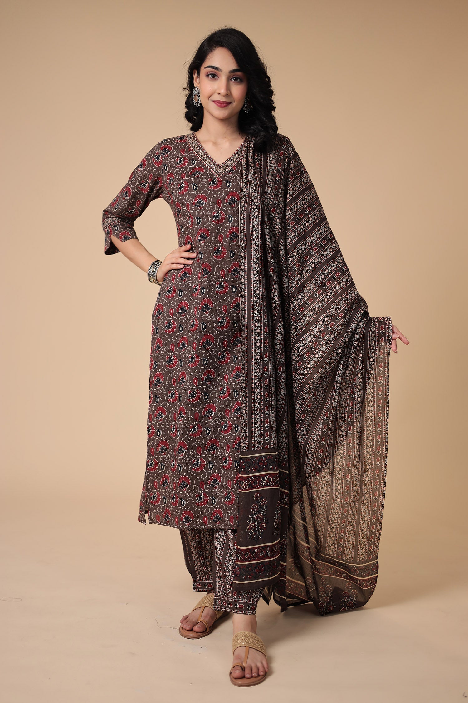 Printed Cotton Kurta Set Stitched with Embroidered work