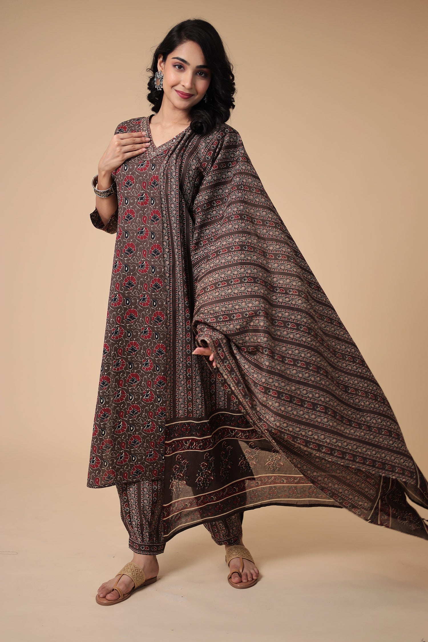 Printed Cotton Kurta Set Stitched with Embroidered work