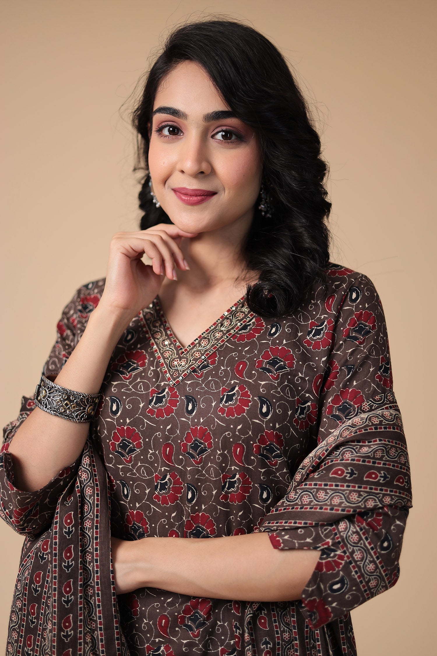 Printed Cotton Kurta Set Stitched with Embroidered work