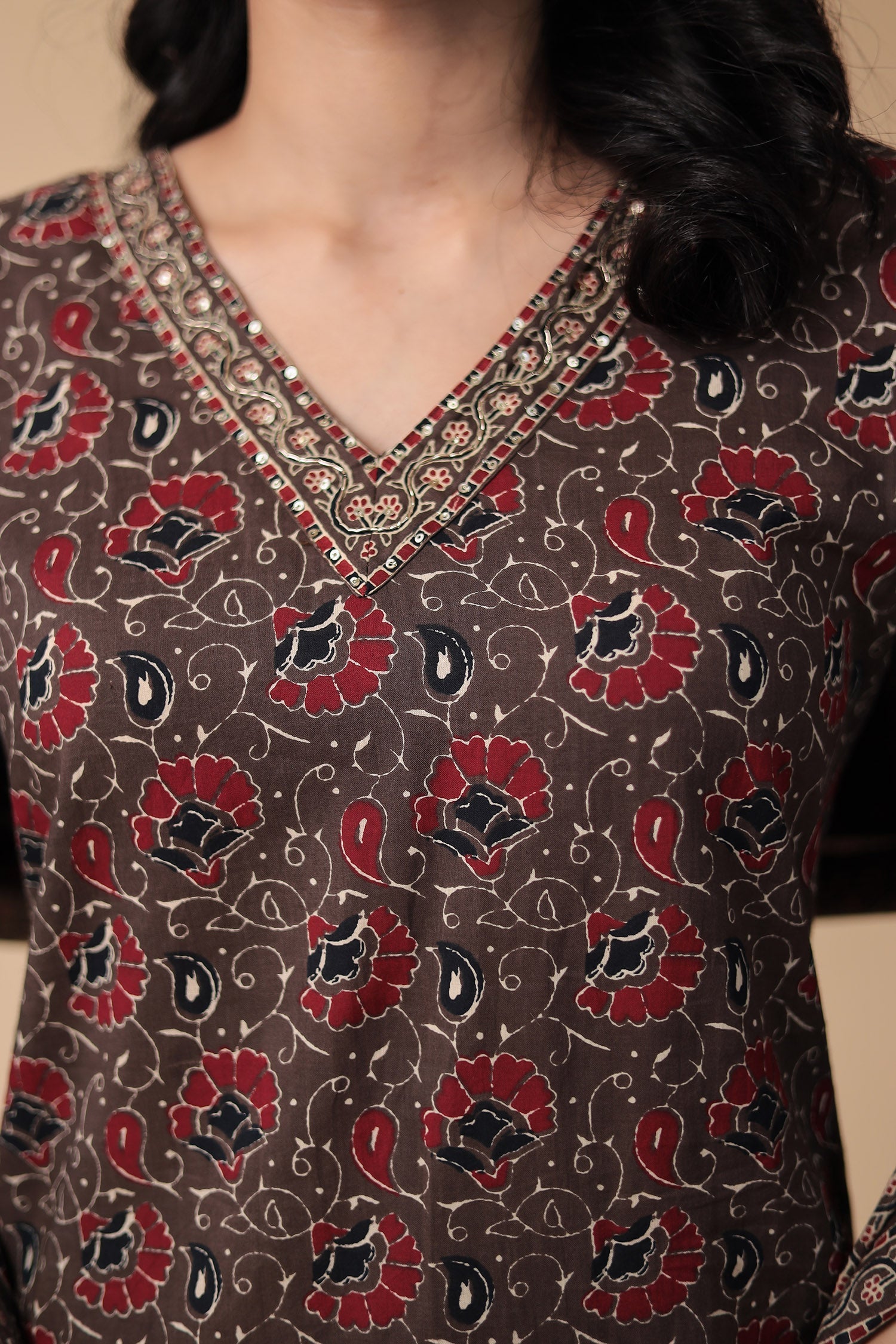 Printed Cotton Kurta Set Stitched with Embroidered work