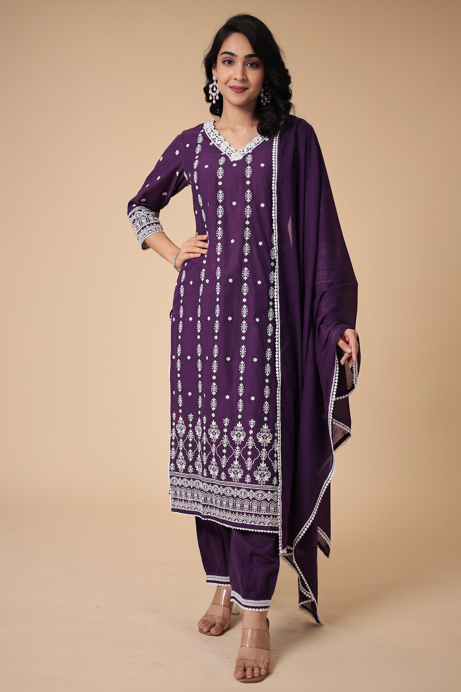 Mulmul Cotton Kurta Set Stitched with Embroidered work