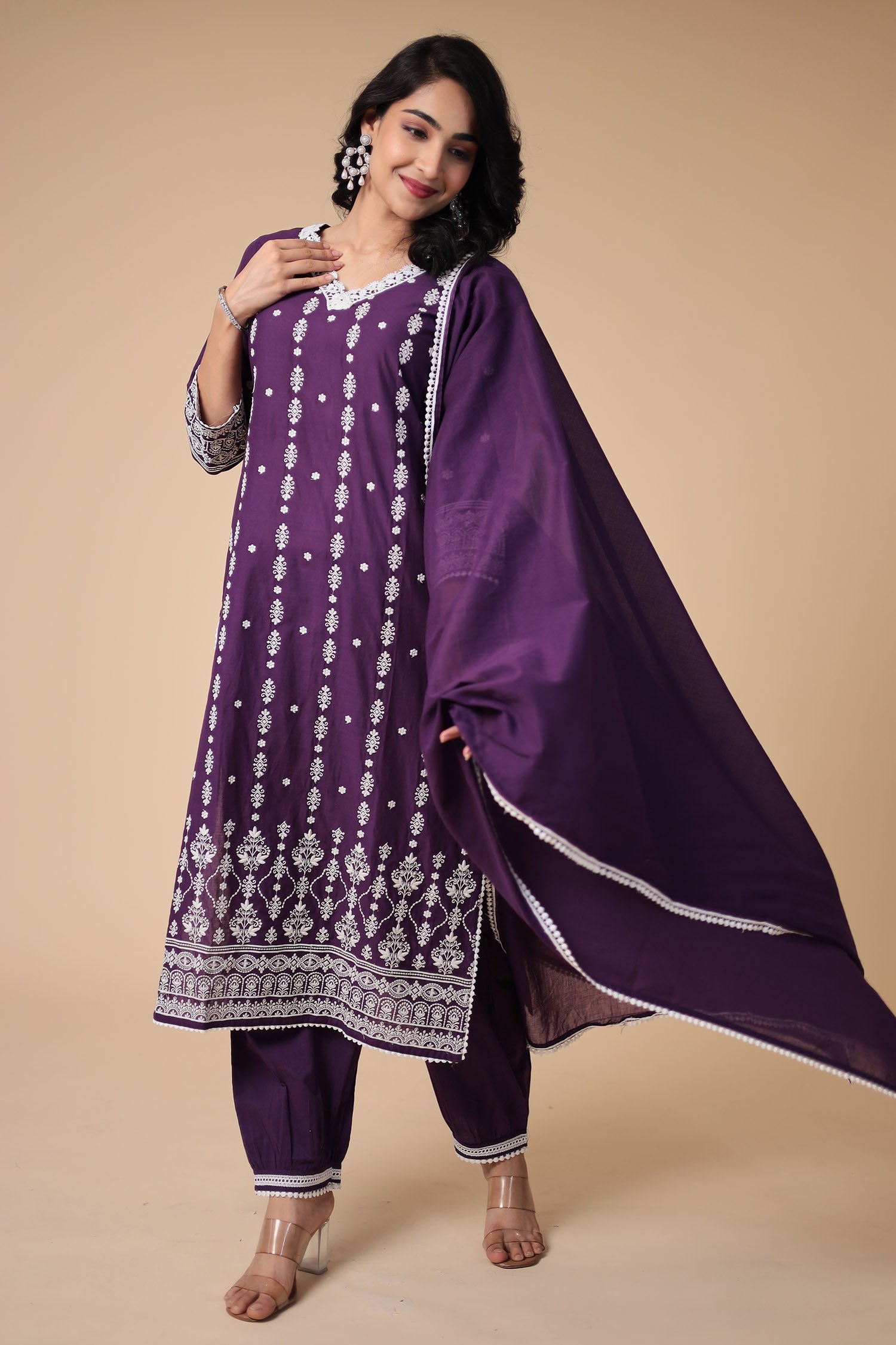 Mulmul Cotton Kurta Set Stitched with Embroidered work