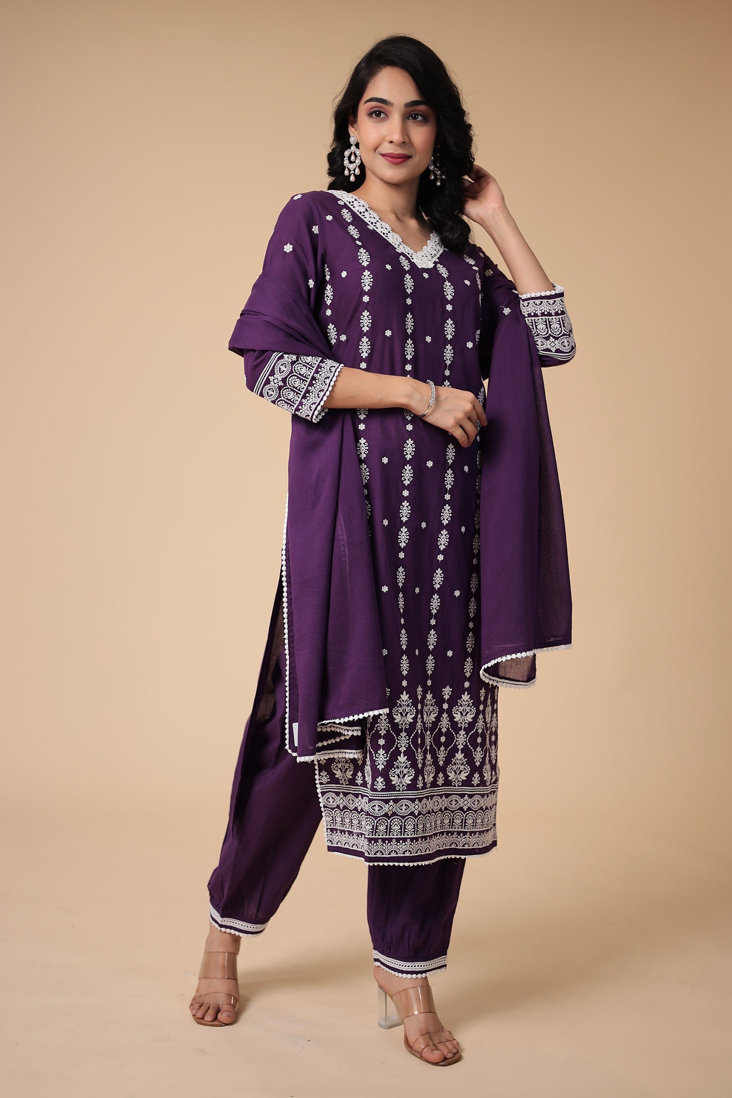 Mulmul Cotton Kurta Set Stitched with Embroidered work