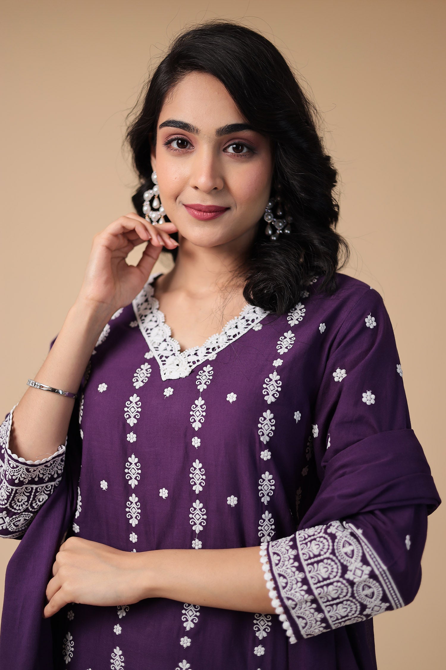 Mulmul Cotton Kurta Set Stitched with Embroidered work