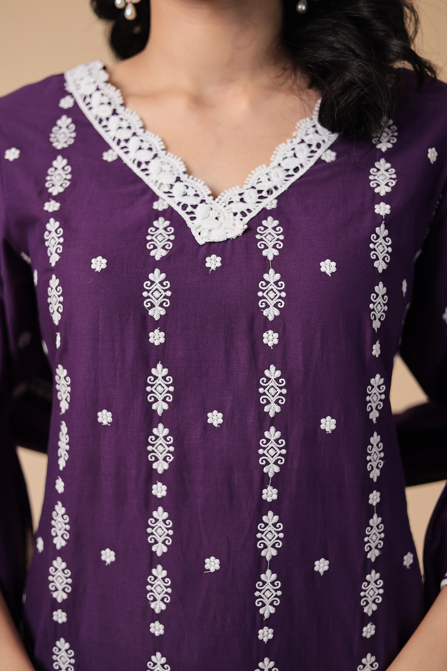 Mulmul Cotton Kurta Set Stitched with Embroidered work