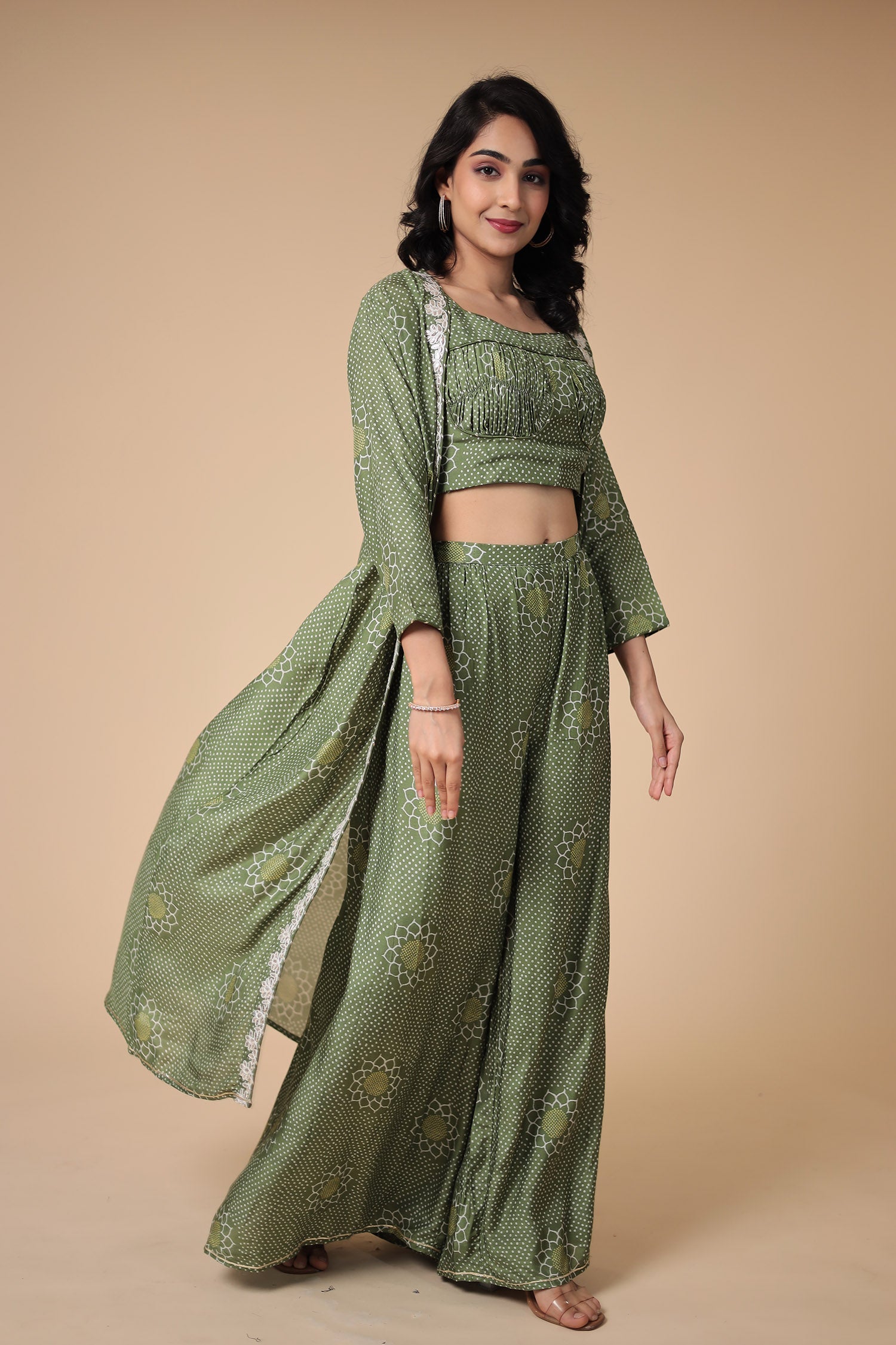 Bandhej Silk Blend Indowestern with Embroidered work.