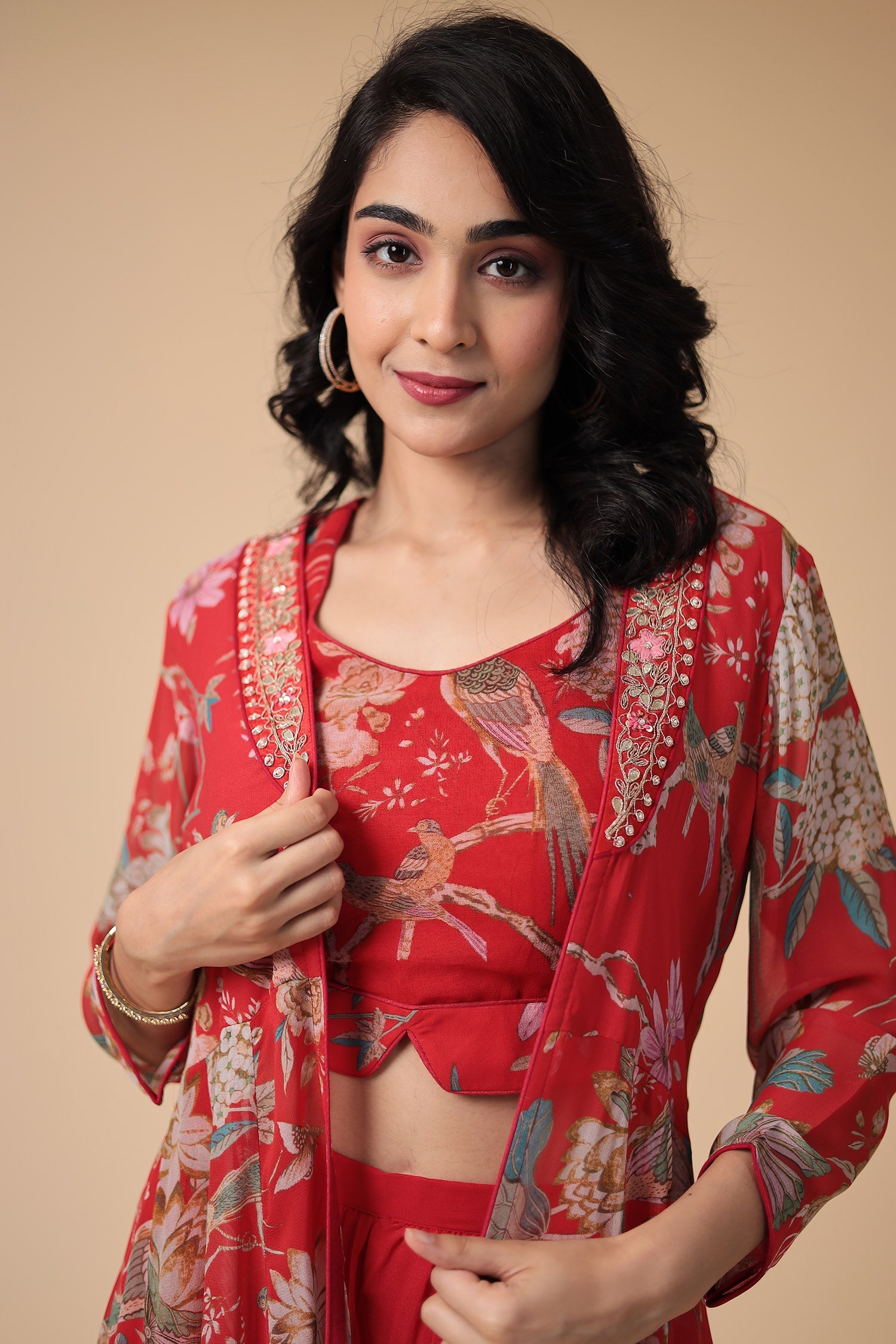 Printed Georgette Indowestern with Embroidered work