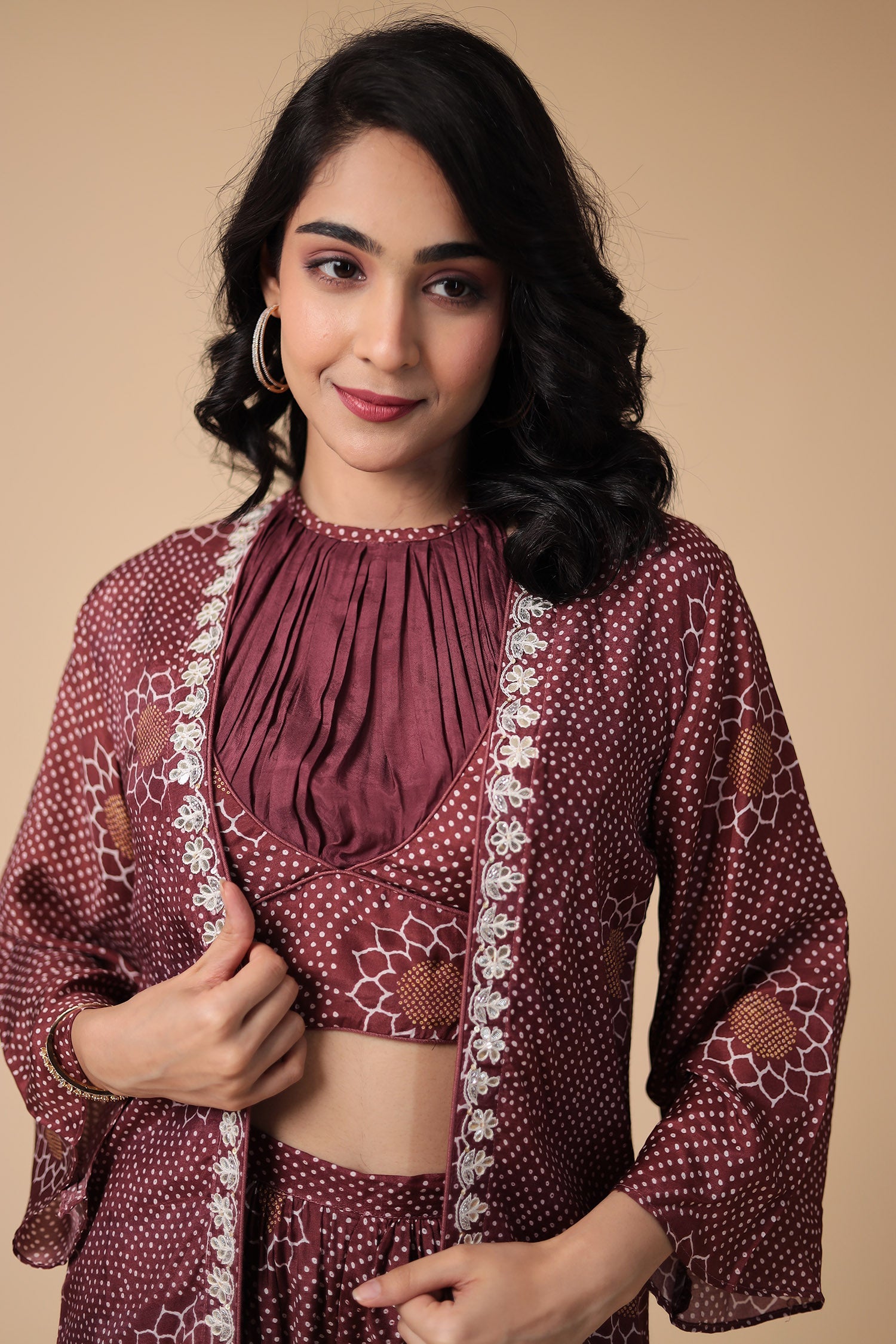 Bandhej Silk Blend Indowestern with Embroidered work