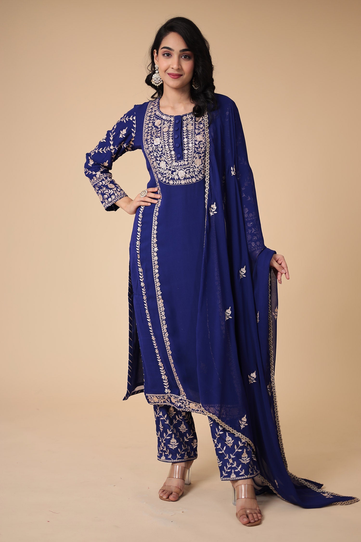 Georgette Suit Embroidered with Pittan work