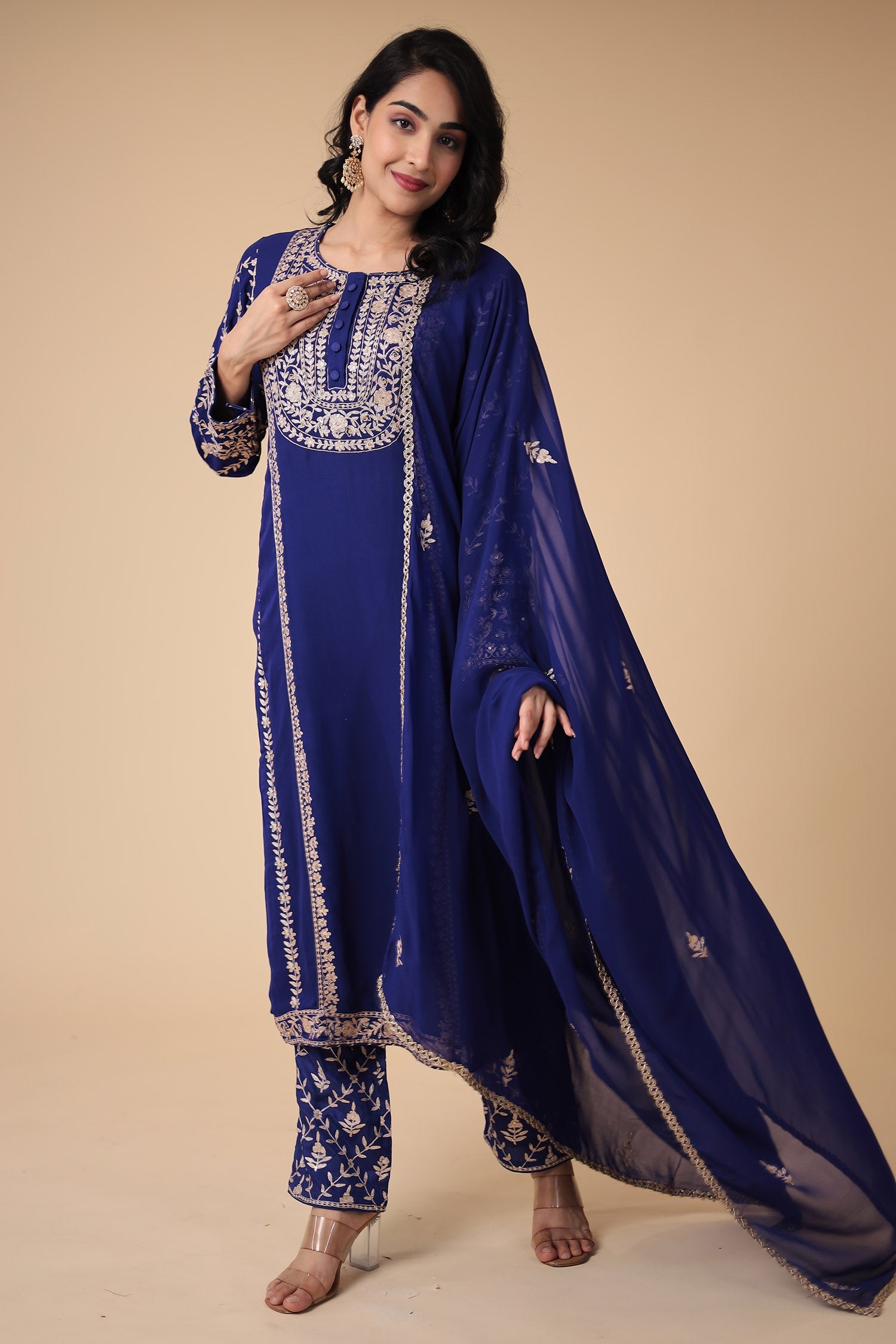 Georgette Suit Embroidered with Pittan work