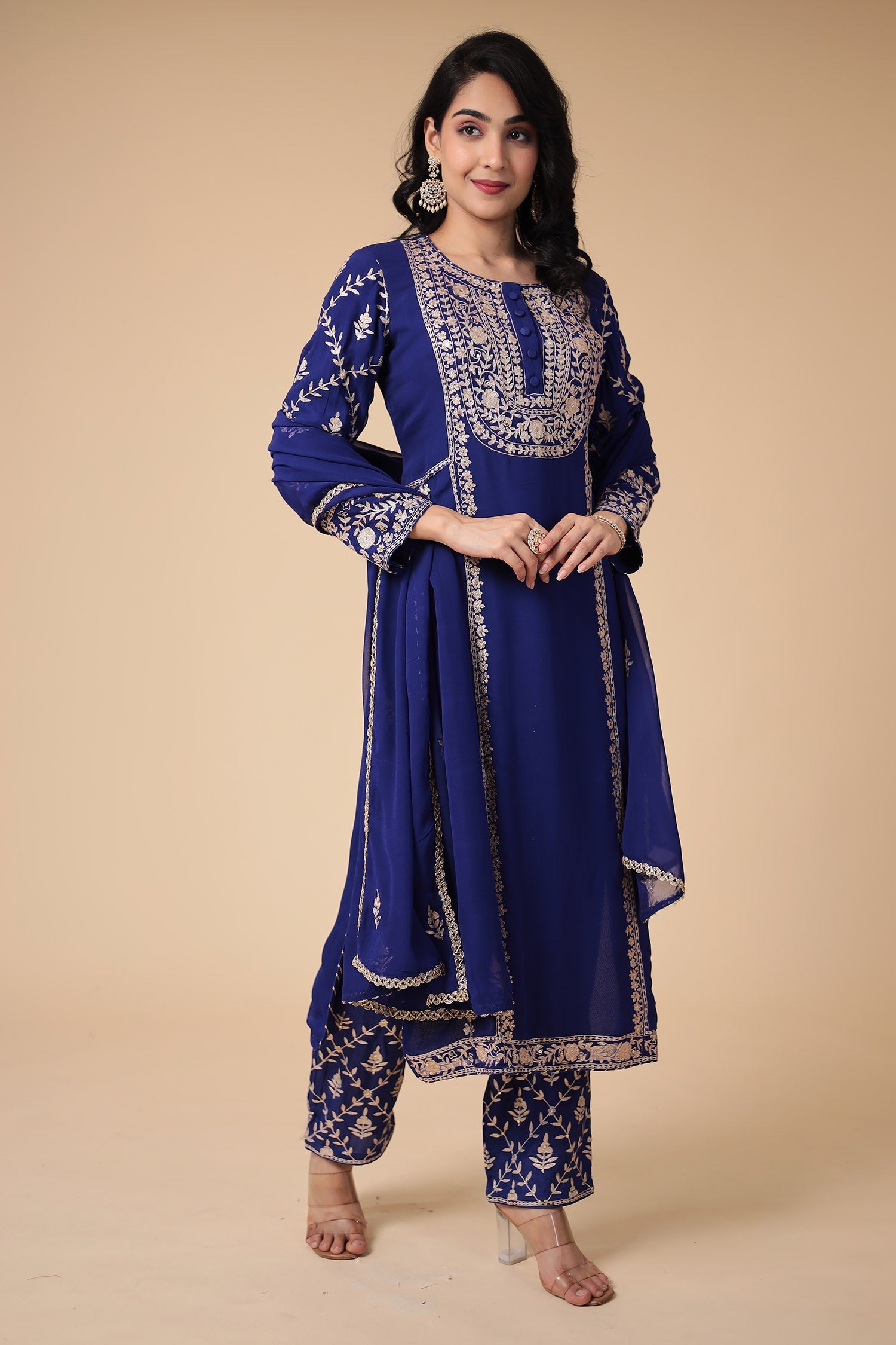 Georgette Suit Embroidered with Pittan work