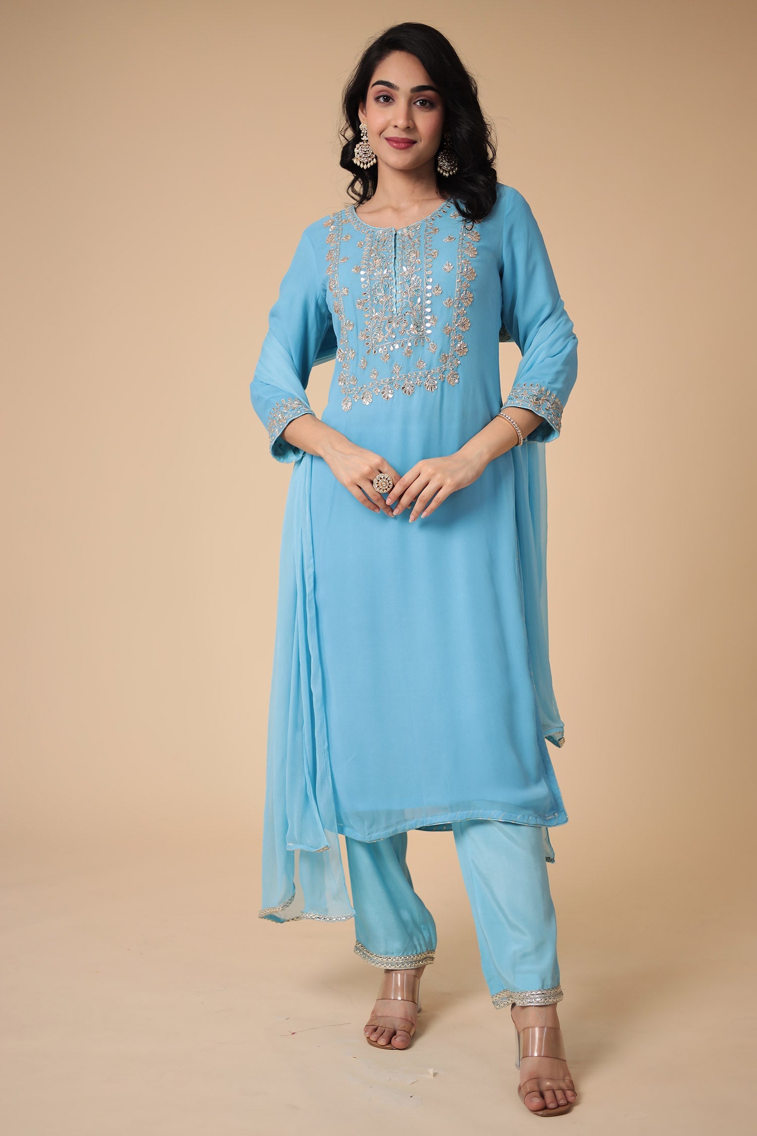 Georgette Straight Suit Embroidered with Gota Patti work