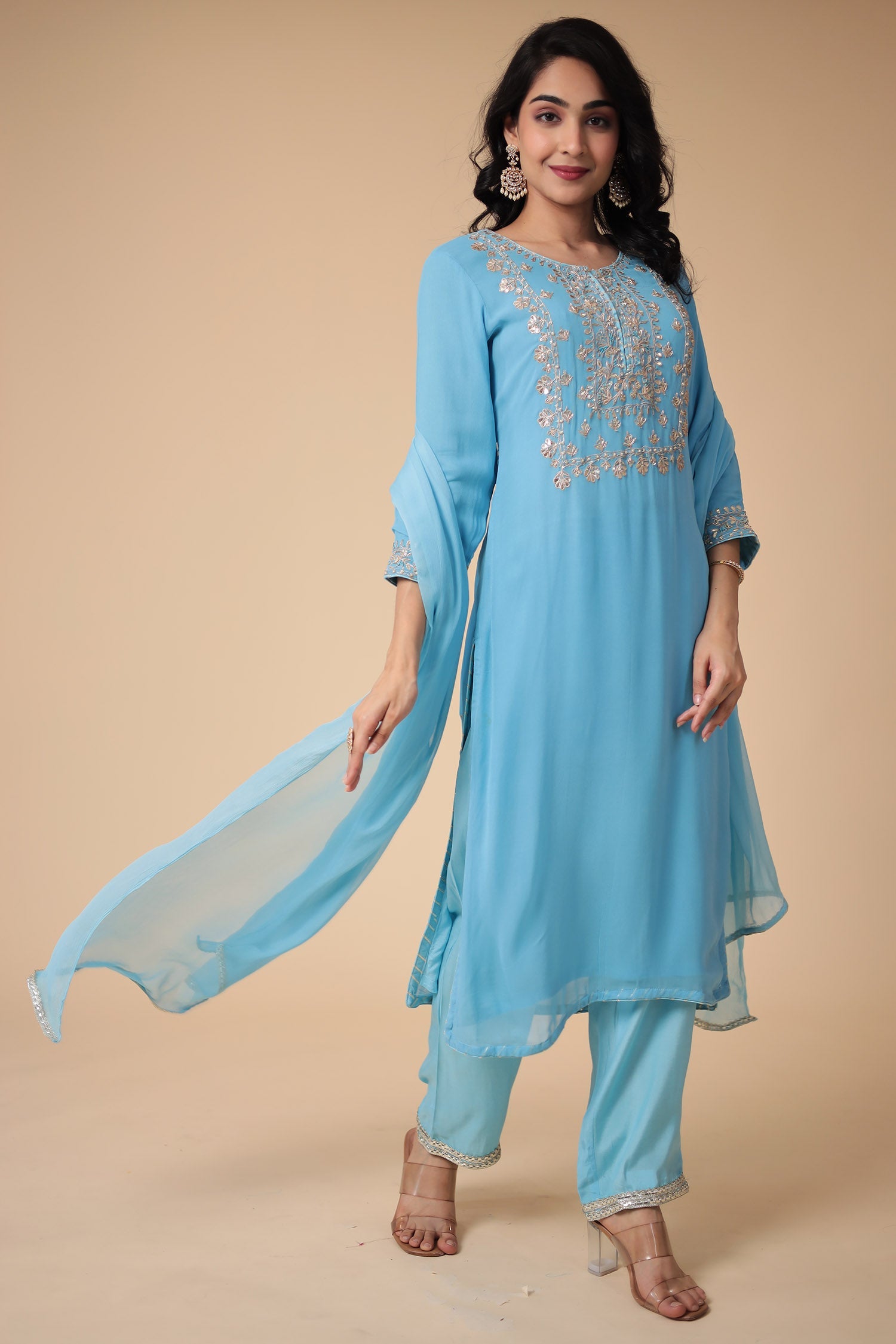 Georgette Straight Suit Embroidered with Gota Patti work