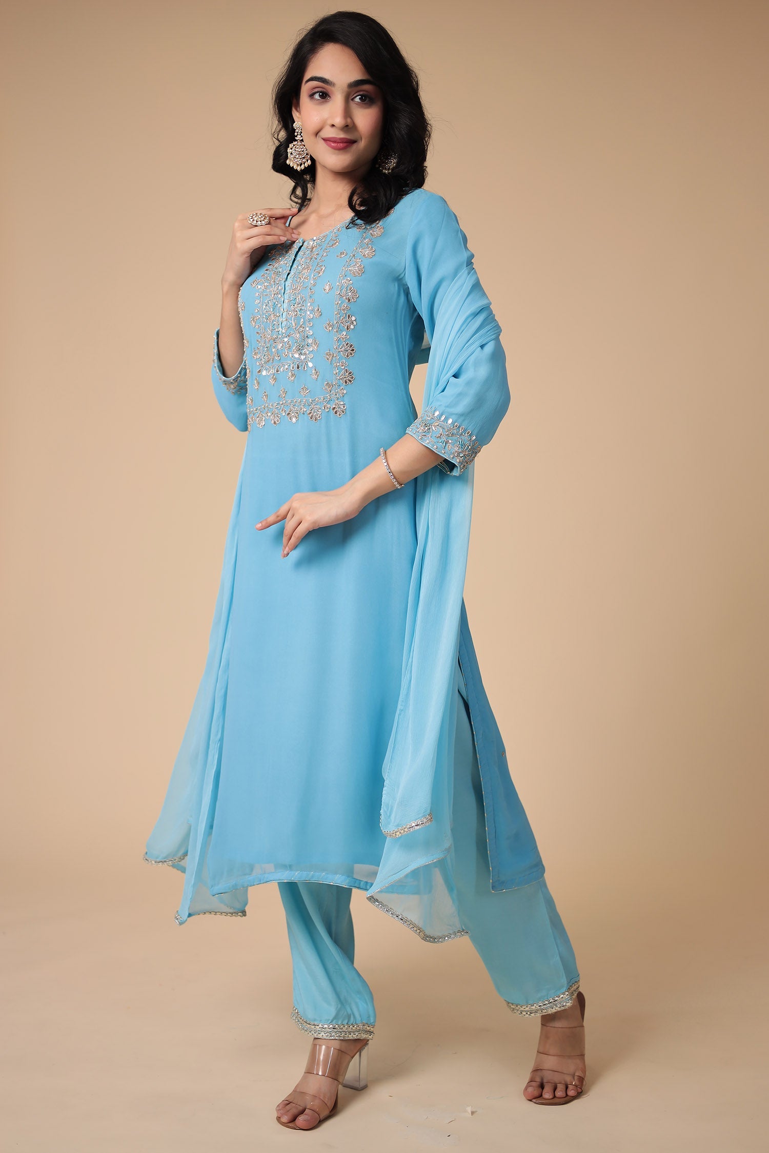 Georgette Straight Suit Embroidered with Gota Patti work
