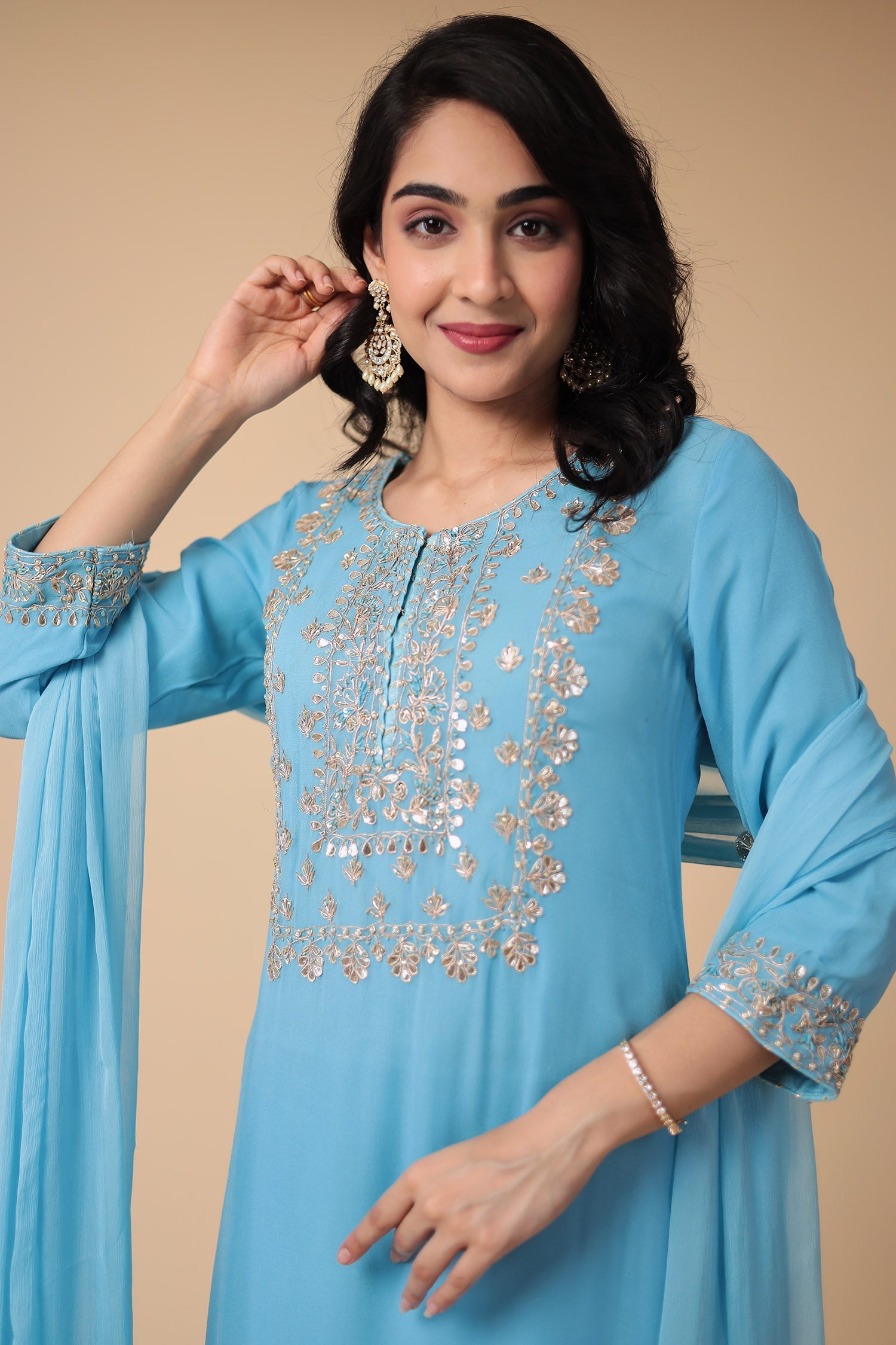 Georgette Straight Suit Embroidered with Gota Patti work