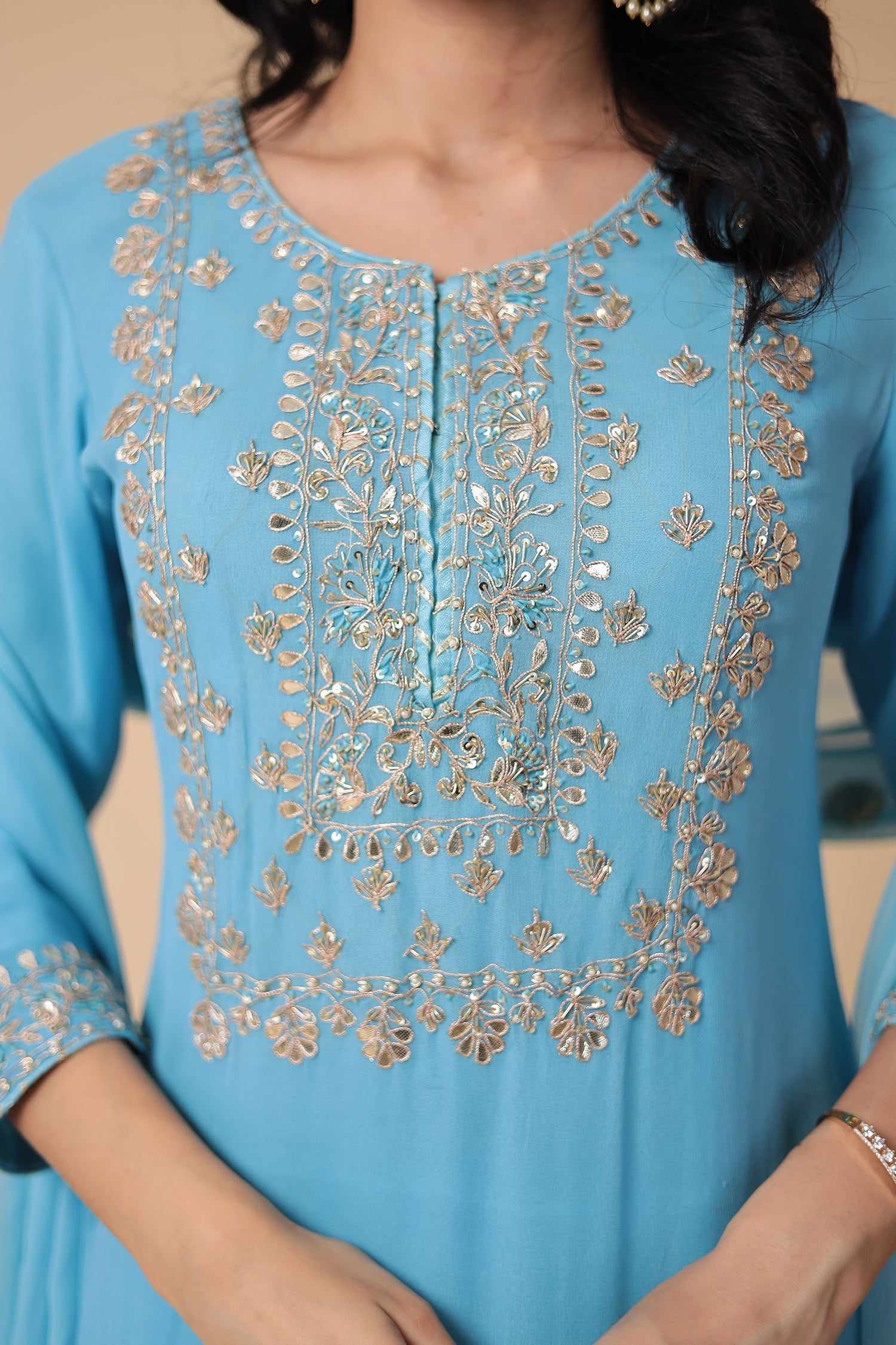 Georgette Straight Suit Embroidered with Gota Patti work