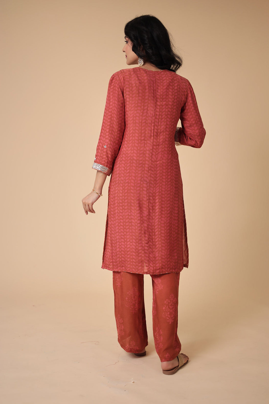 Printed Silk Blend Suit Embroidered with Gota Patti work
