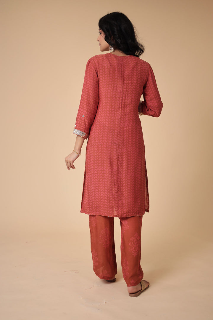 Printed Silk Blend Suit Embroidered with Gota Patti work