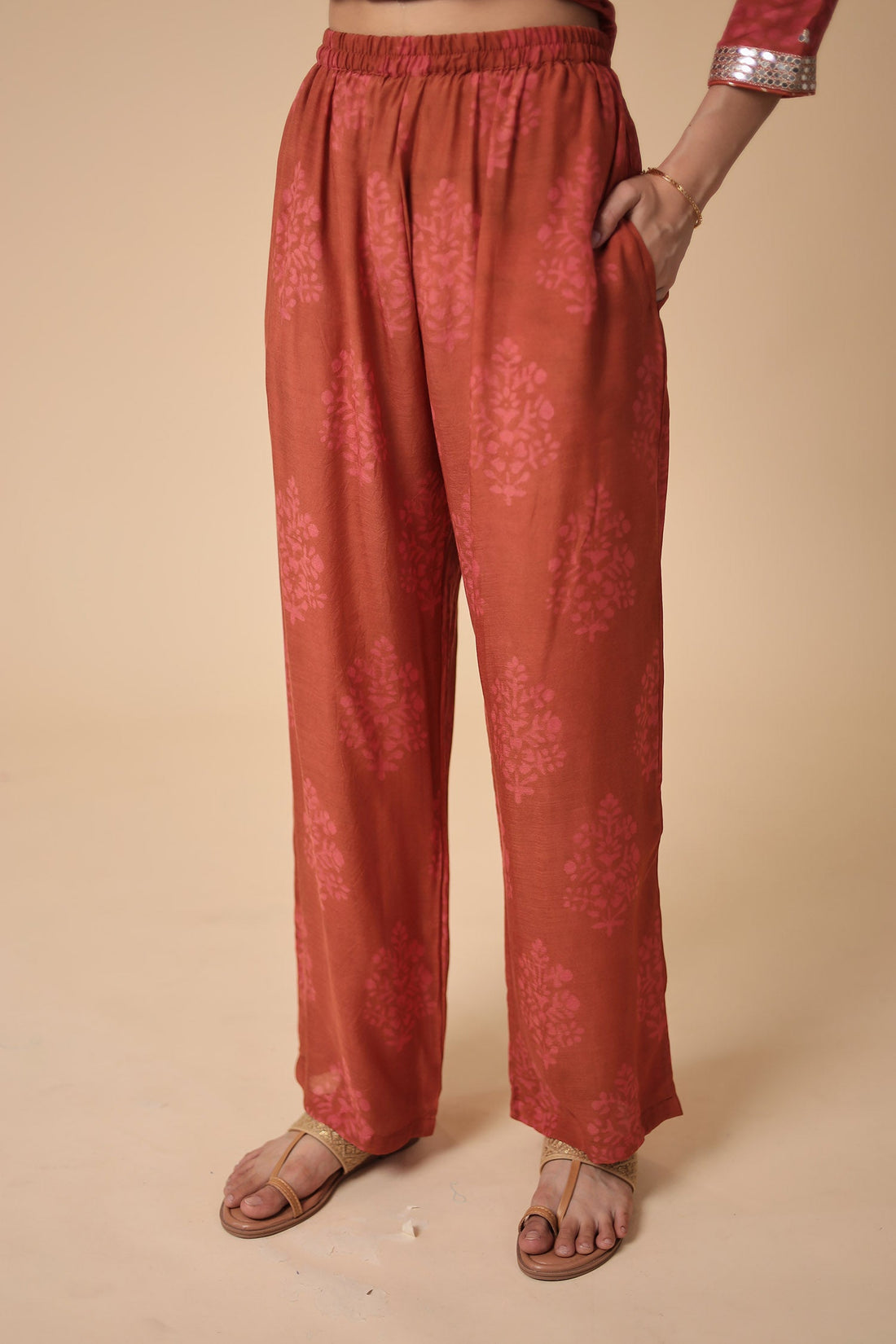 Printed Silk Blend Suit Embroidered with Gota Patti work