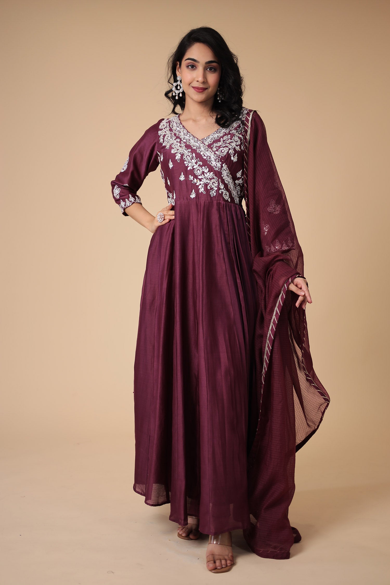 Anarkali Chanderi Silk Suit with Embroidered work