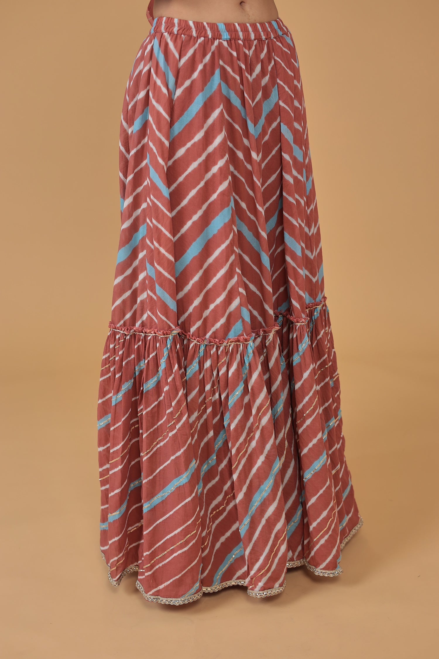 Leheriya Chanderi Peplum Silk Suit Embroidered with Gota work