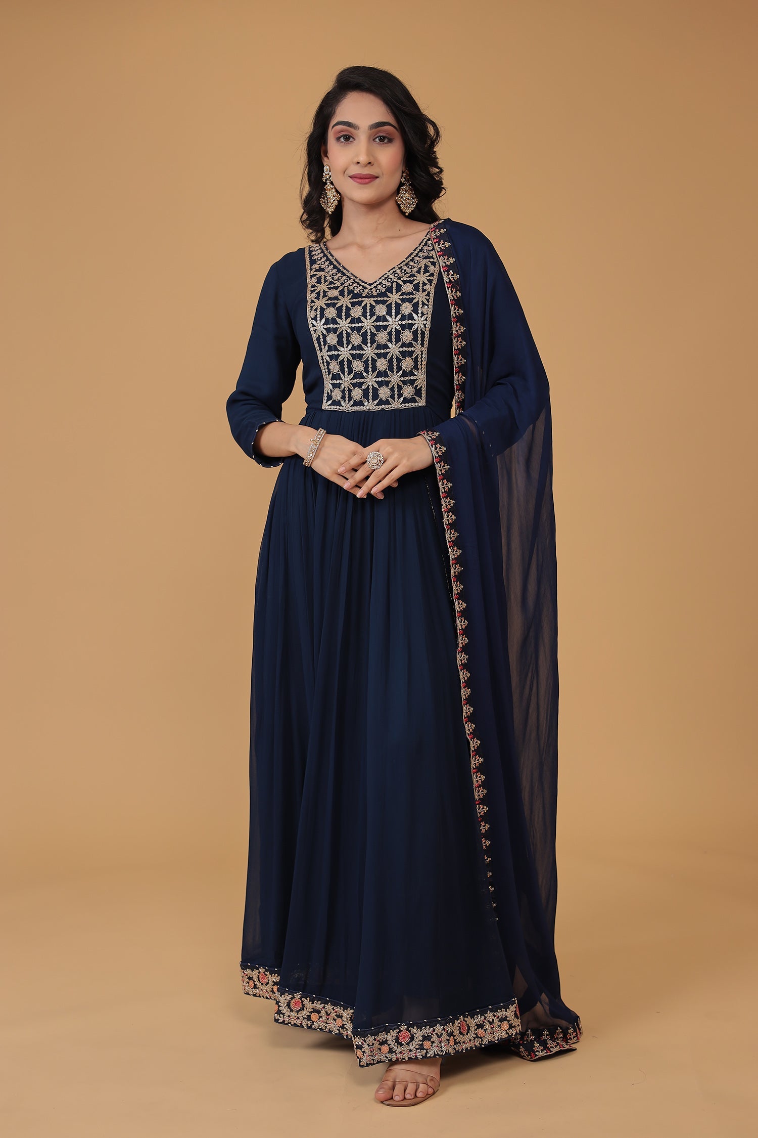 Georgette Anarkali Embroidered Suit with Dori work