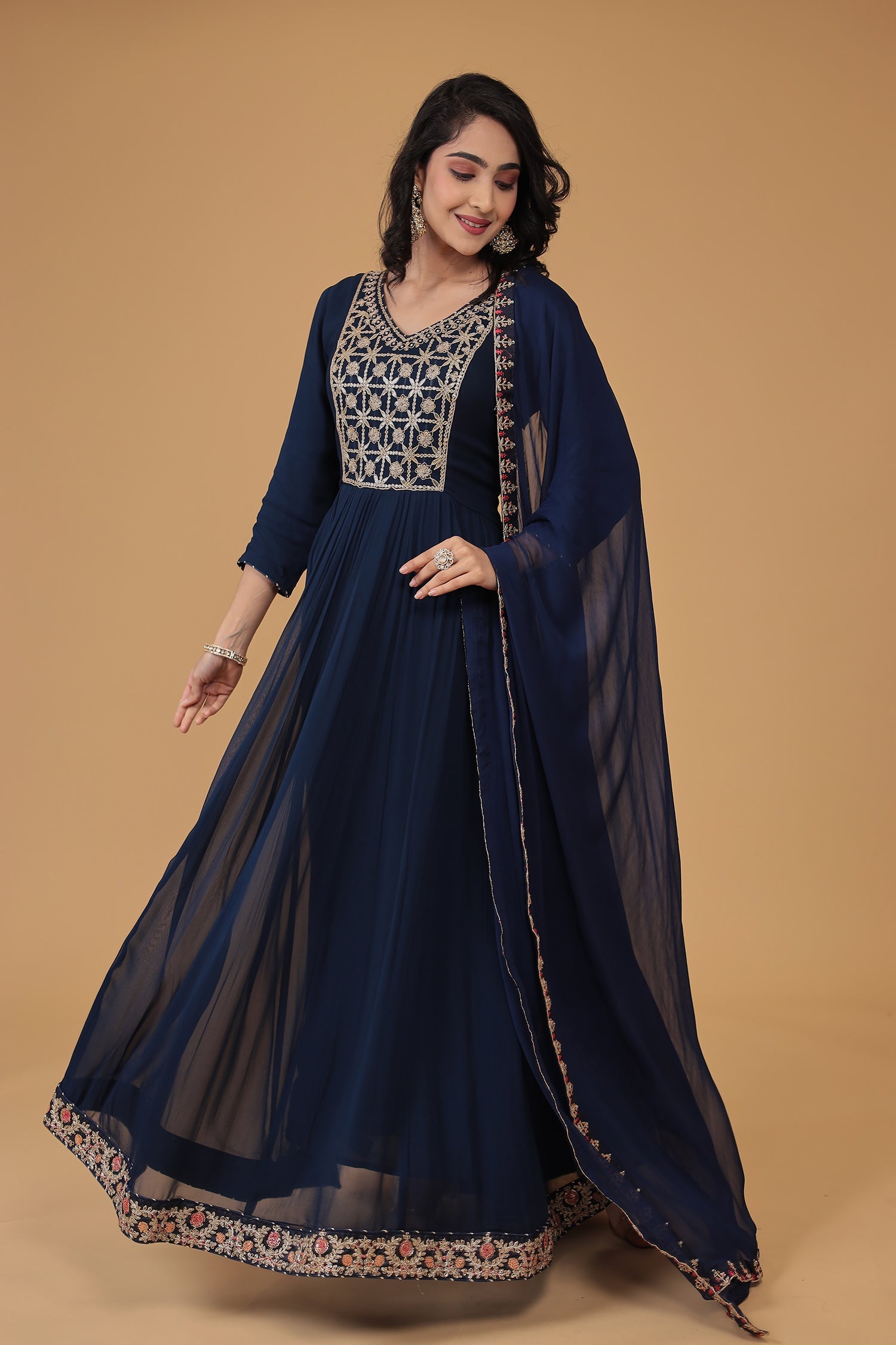 Georgette Anarkali Embroidered Suit with Dori work