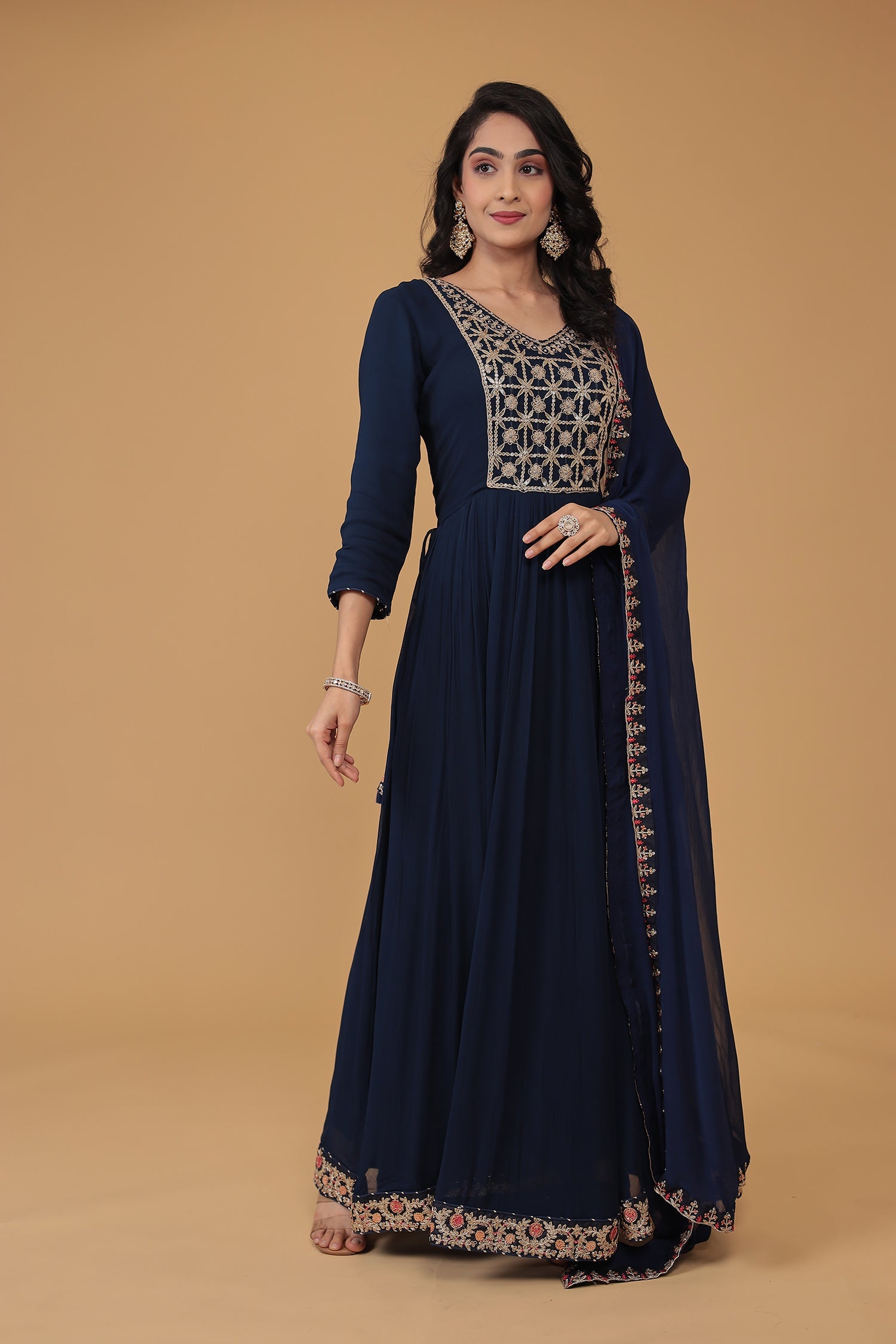Georgette Anarkali Embroidered Suit with Dori work