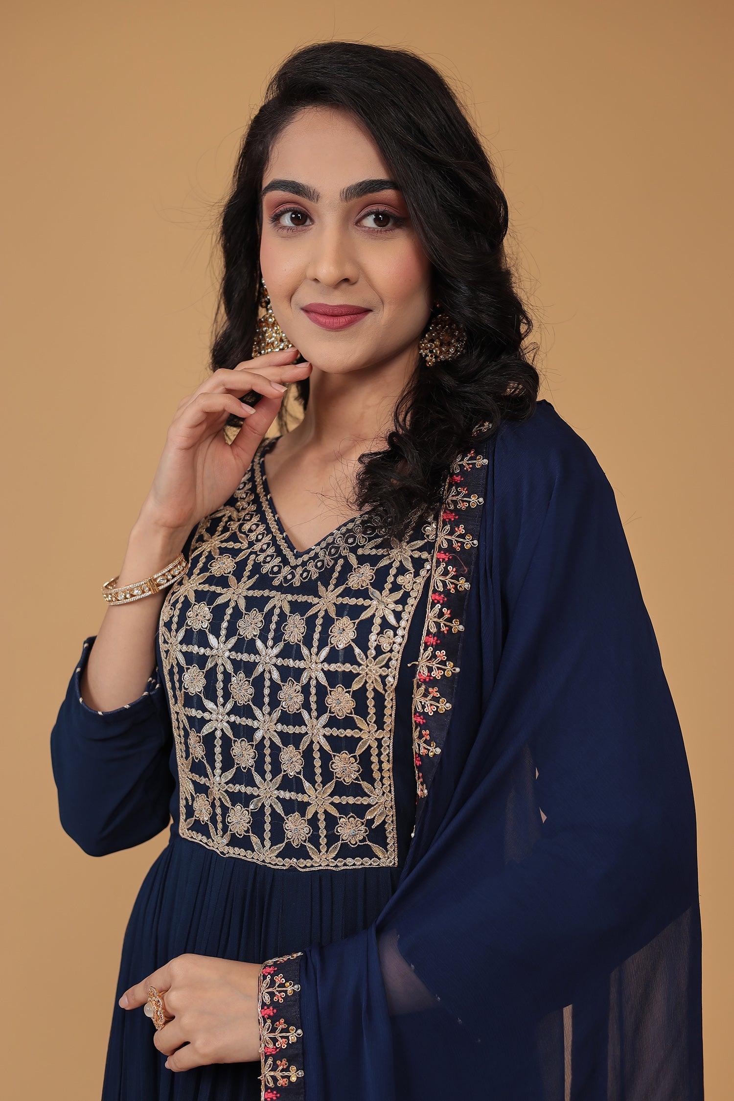 Georgette Anarkali Embroidered Suit with Dori work