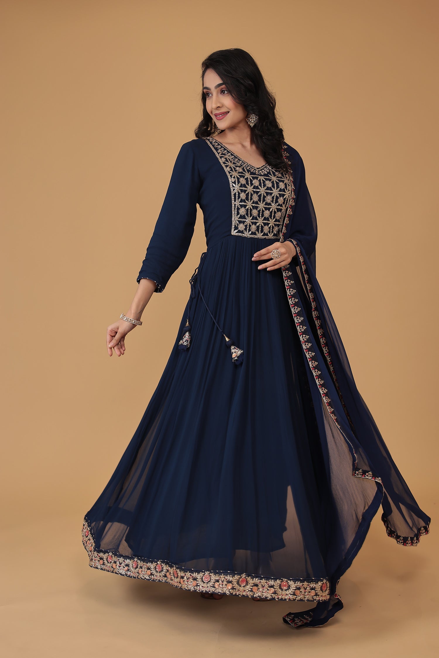 Georgette Anarkali Embroidered Suit with Dori work