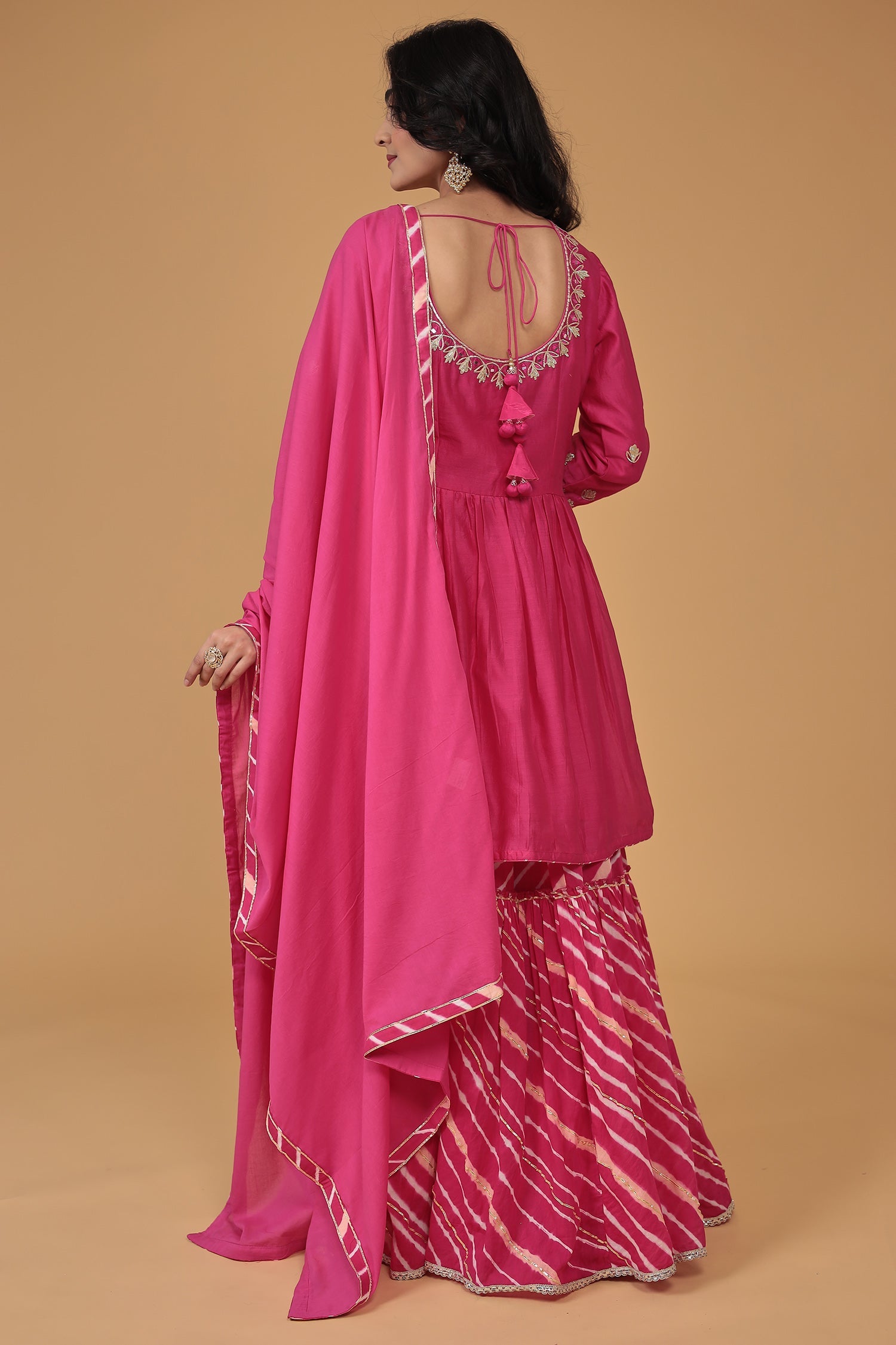 Leheriya Chanderi Peplum Silk Suit Embroidered with Gota work