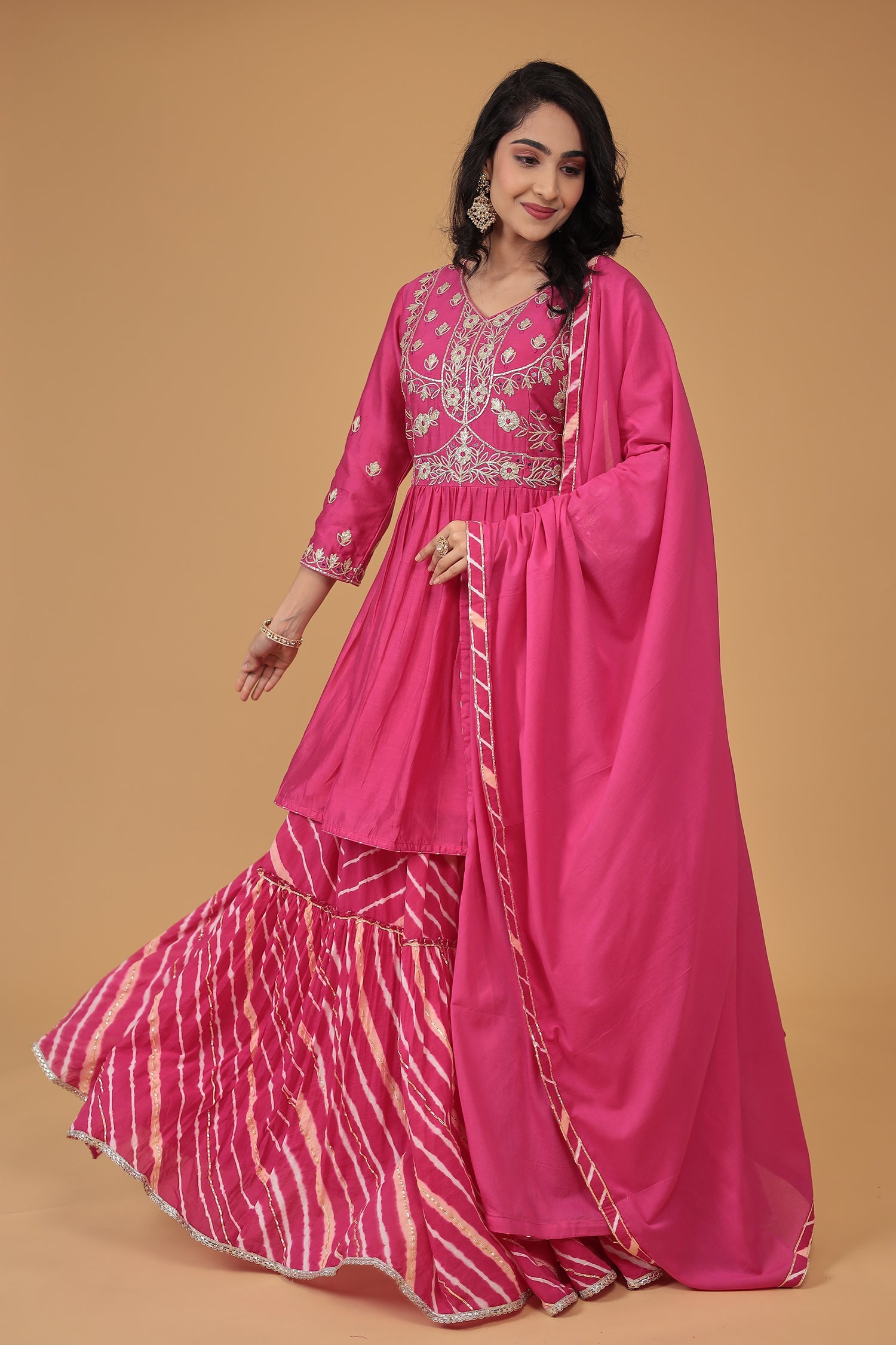 Leheriya Chanderi Peplum Silk Suit Embroidered with Gota work