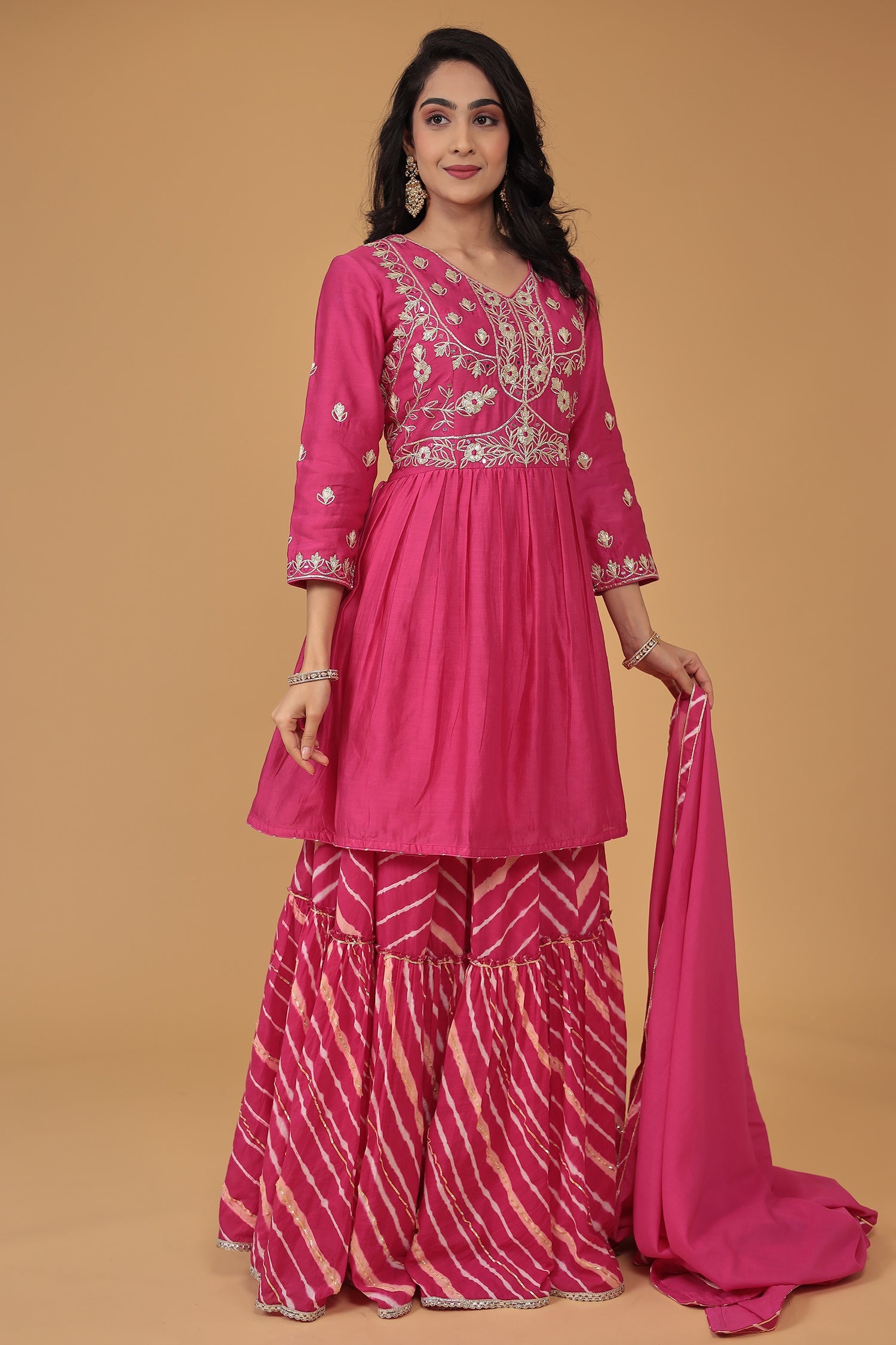 Leheriya Chanderi Peplum Silk Suit Embroidered with Gota work