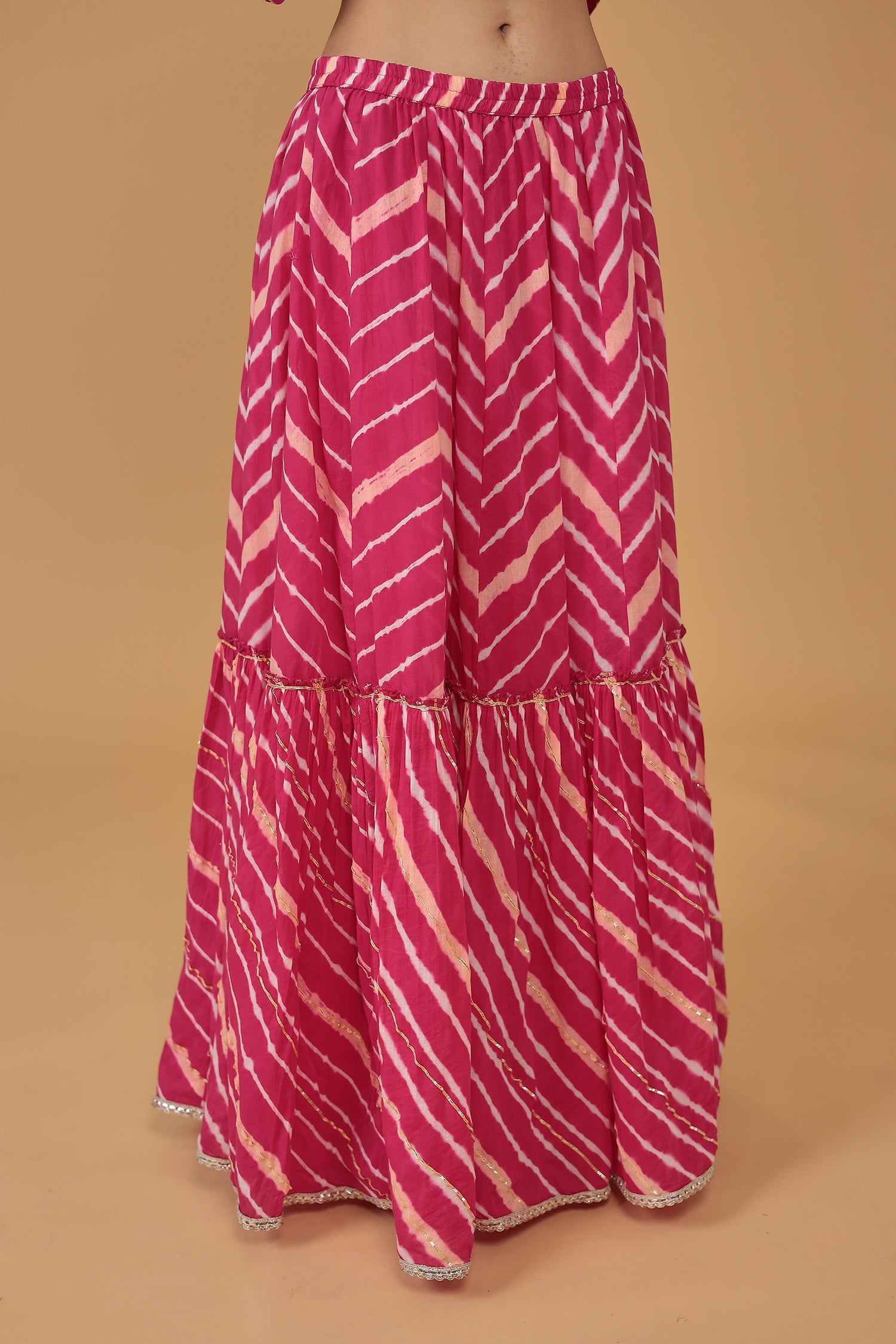 Leheriya Chanderi Peplum Silk Suit Embroidered with Gota work