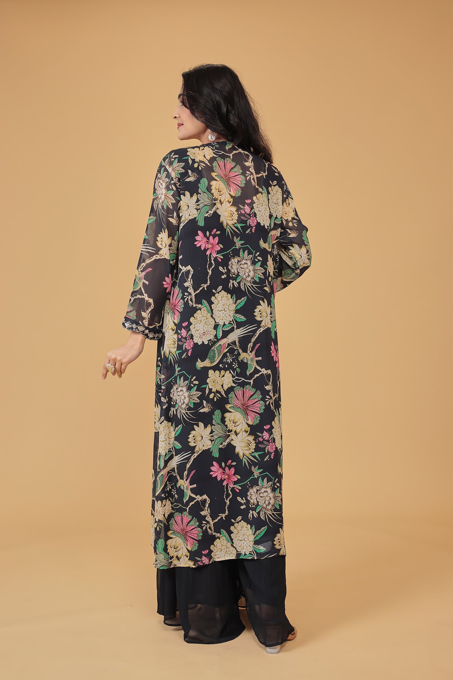 Floral Print Georgette Indowestern with Embroidered work