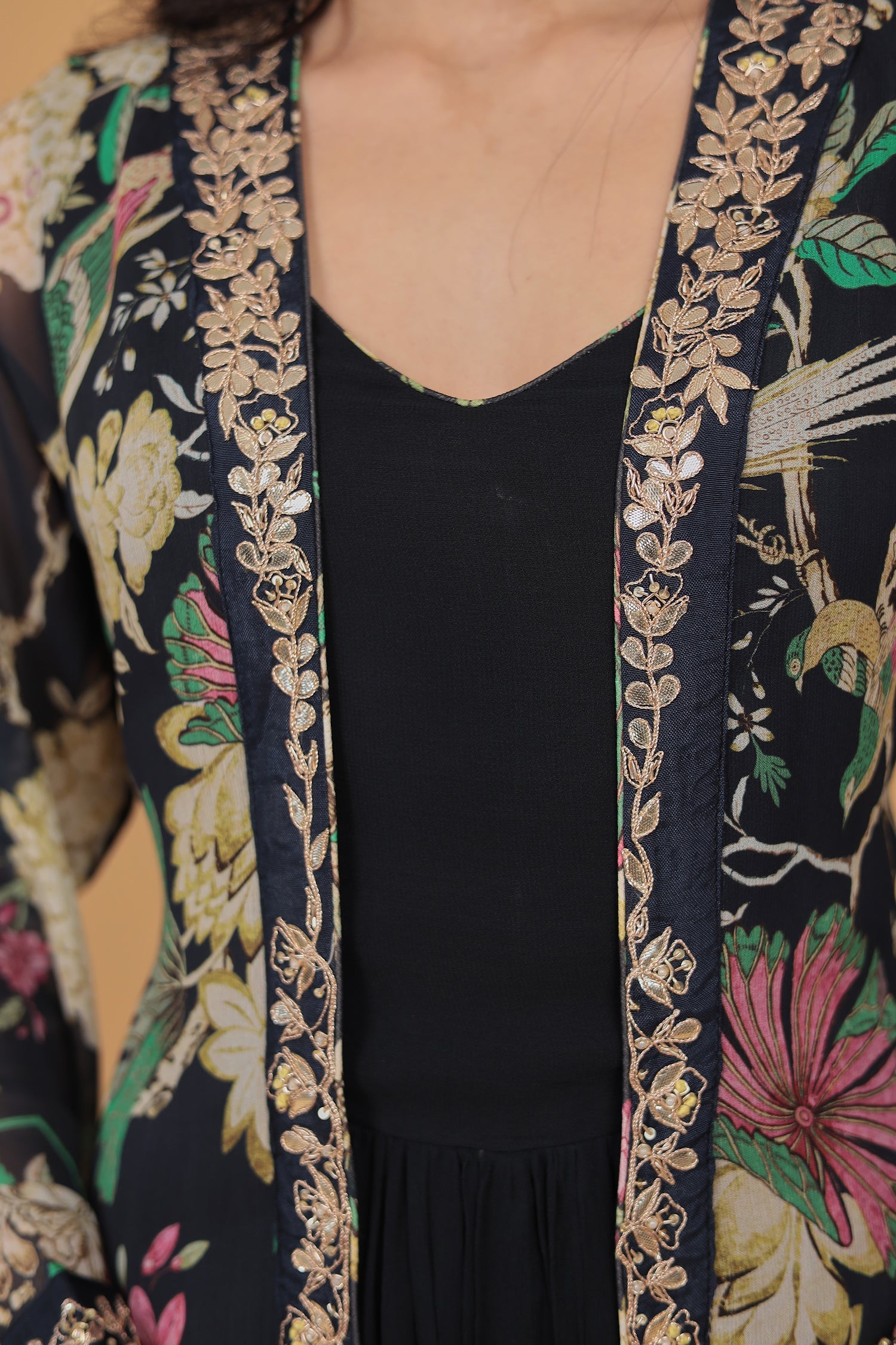 Floral Print Georgette Indowestern with Embroidered work