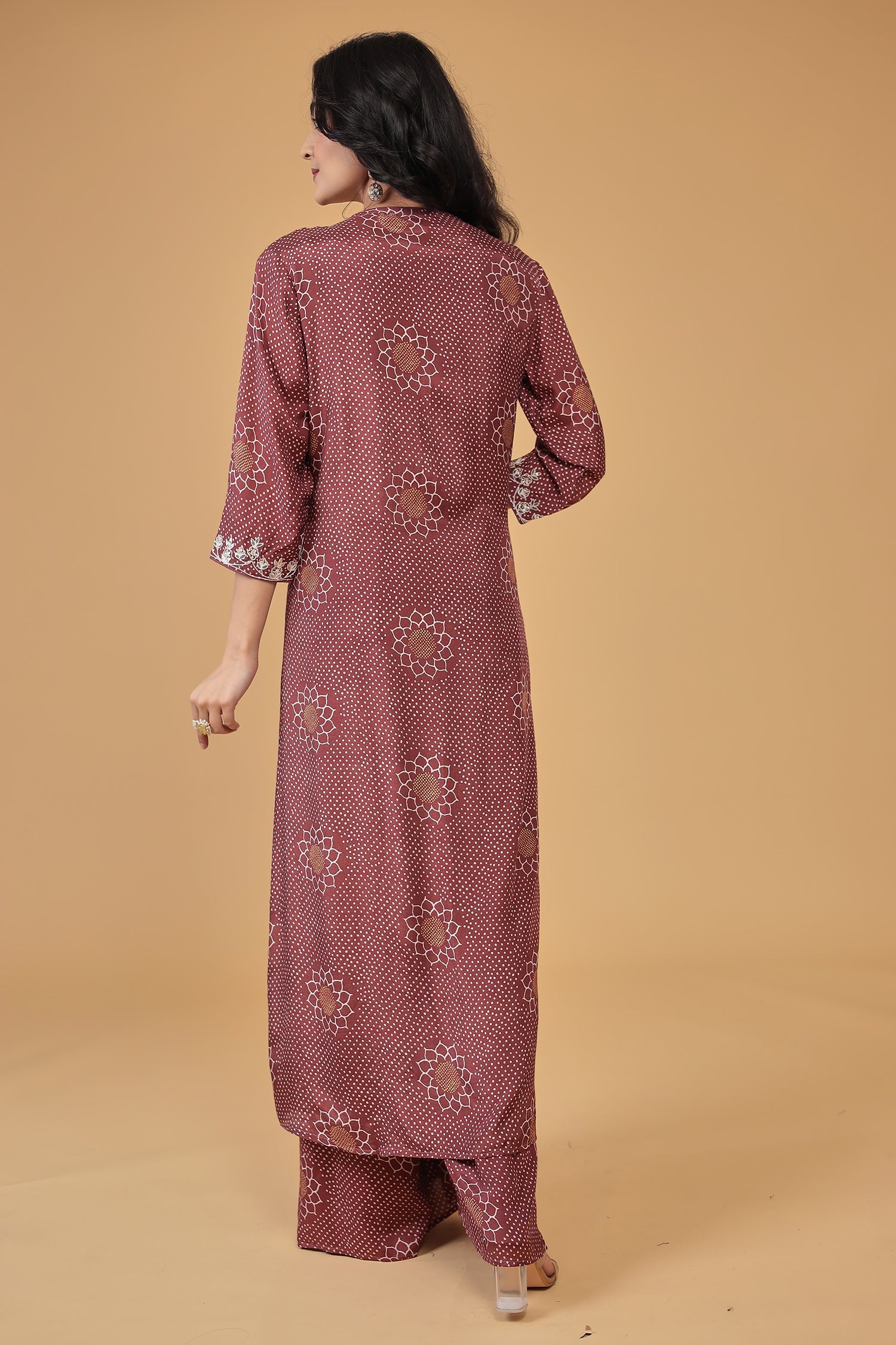 Printed Silk Blend Indowestern with Embroidered work
