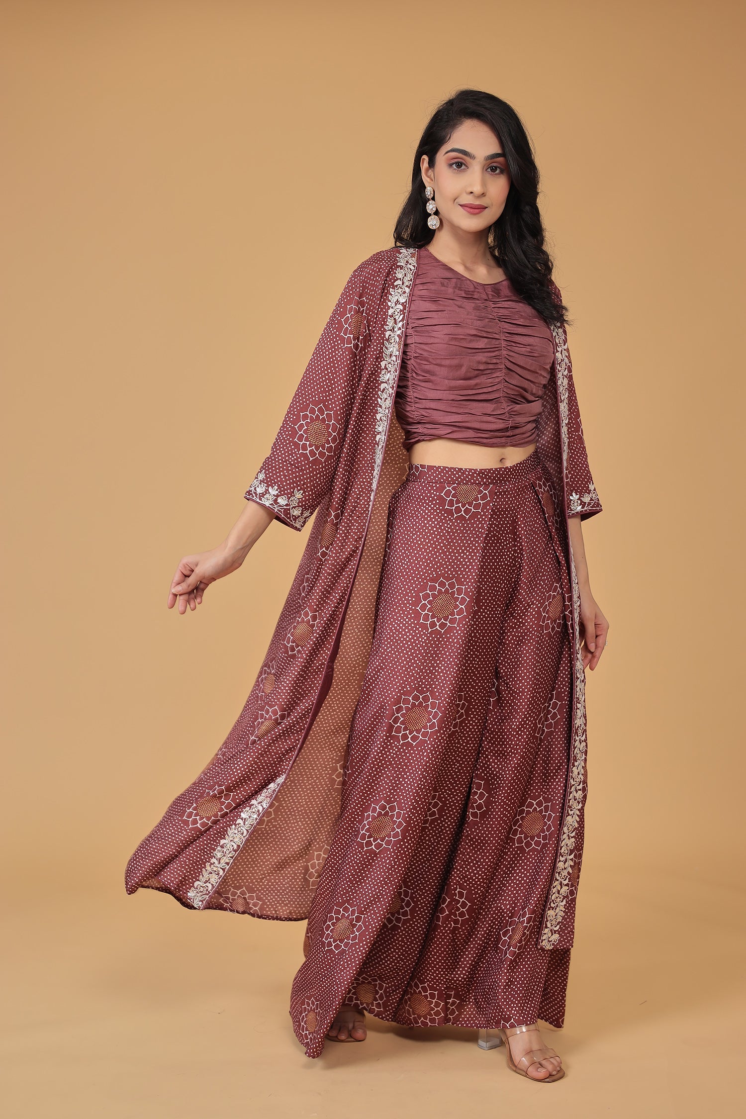Printed Silk Blend Indowestern with Embroidered work