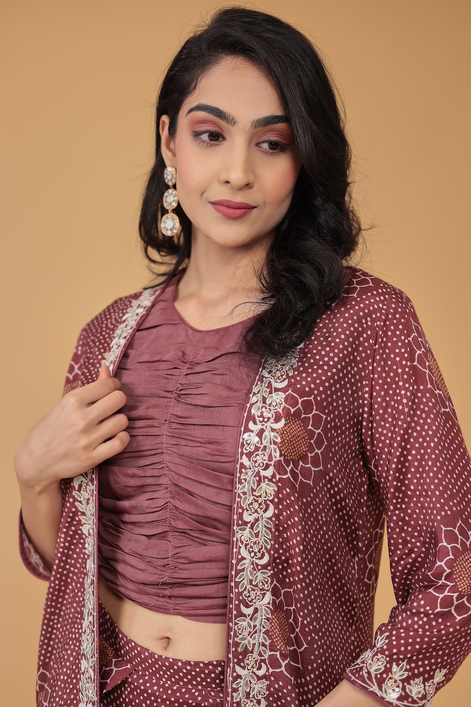 Printed Silk Blend Indowestern with Embroidered work