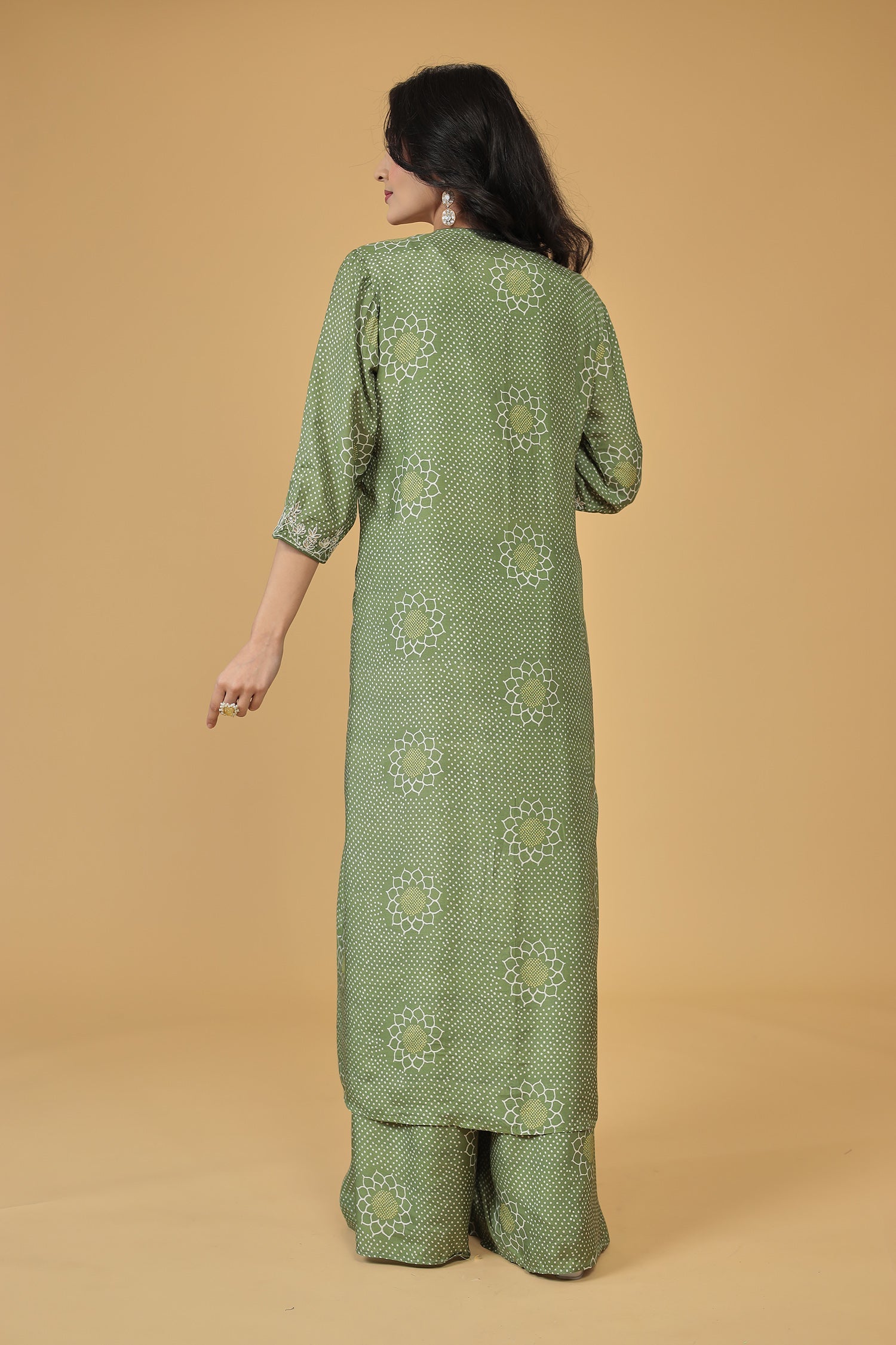 Printed Silk Blend Indowestern with Embroidered work