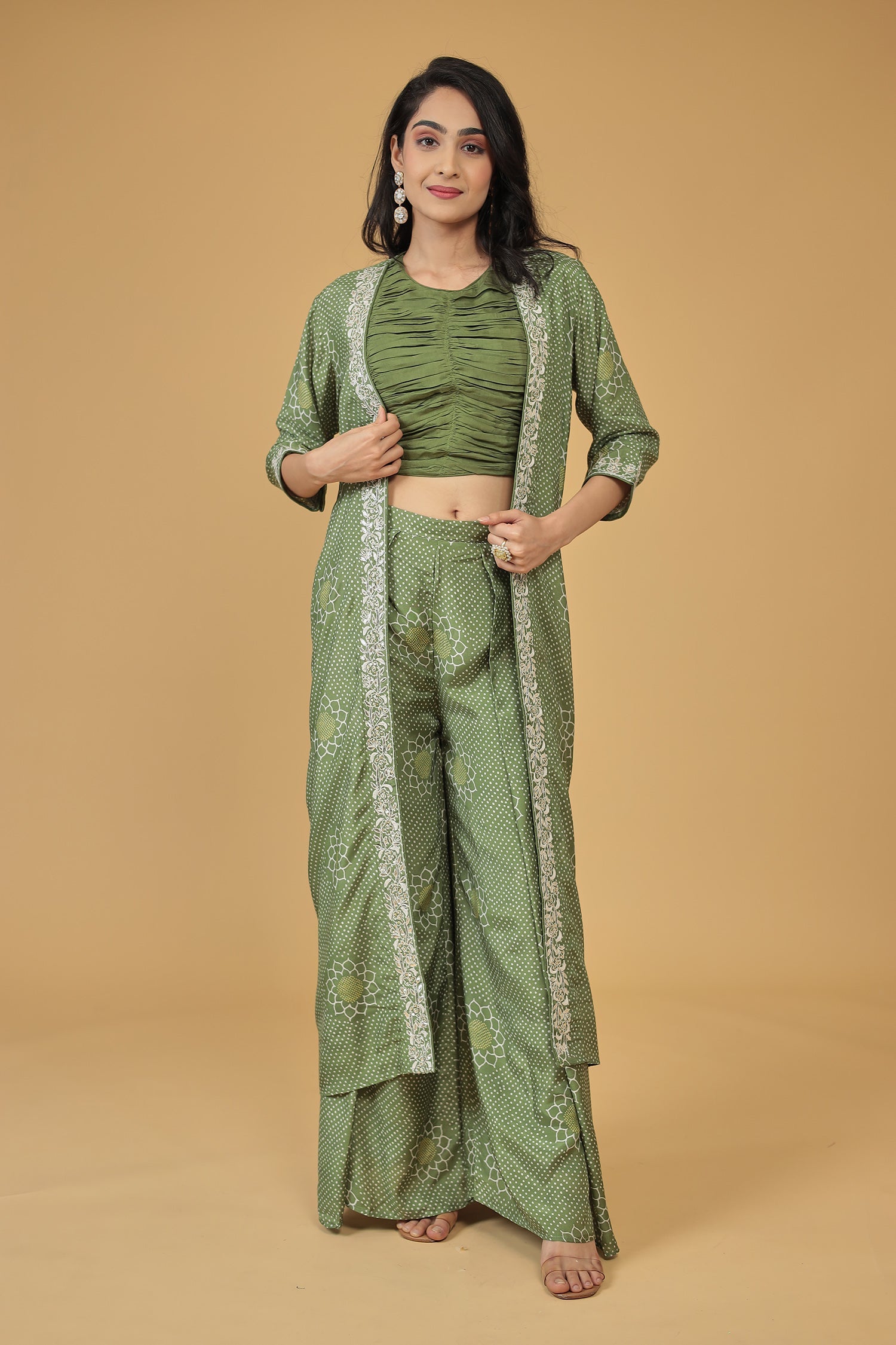 Printed Silk Blend Indowestern with Embroidered work