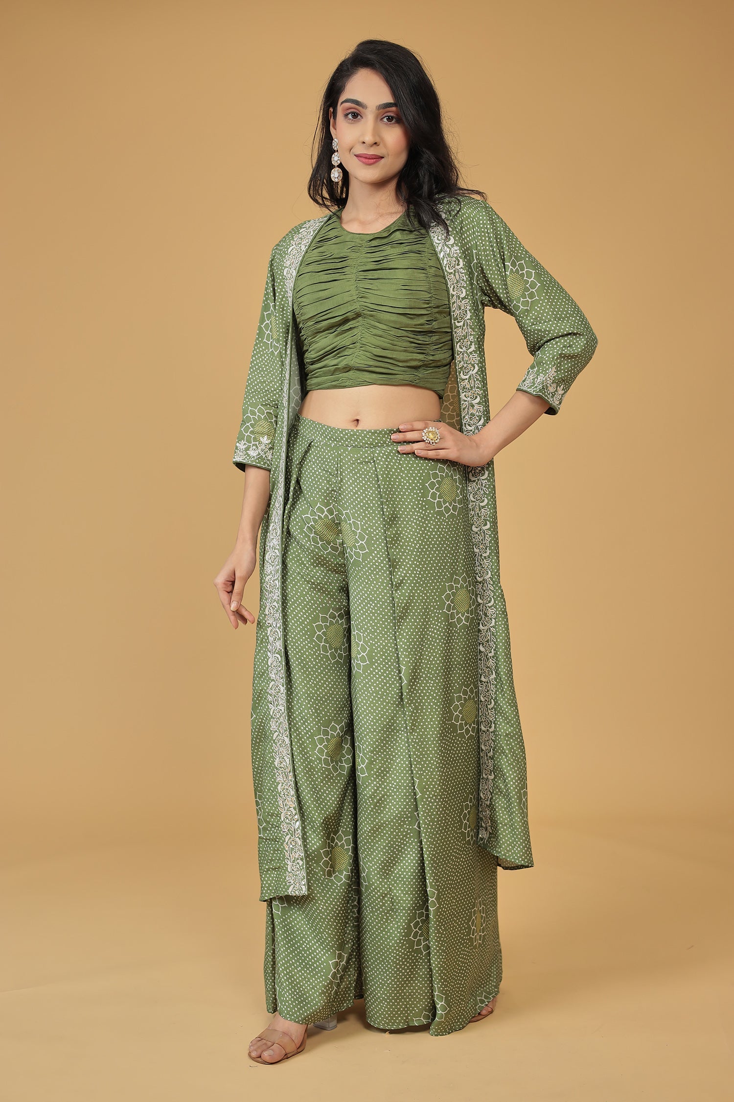 Printed Silk Blend Indowestern with Embroidered work