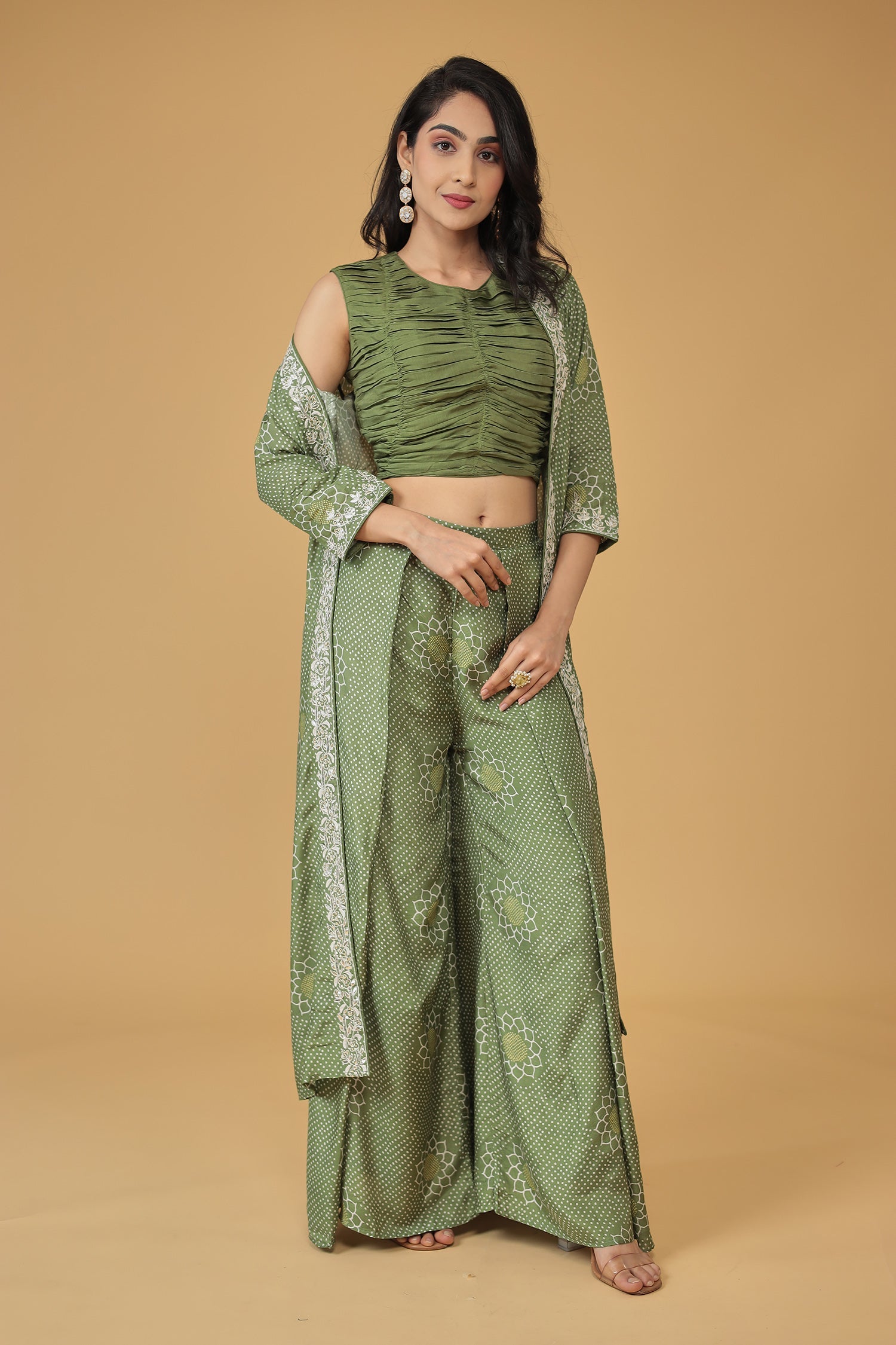 Printed Silk Blend Indowestern with Embroidered work