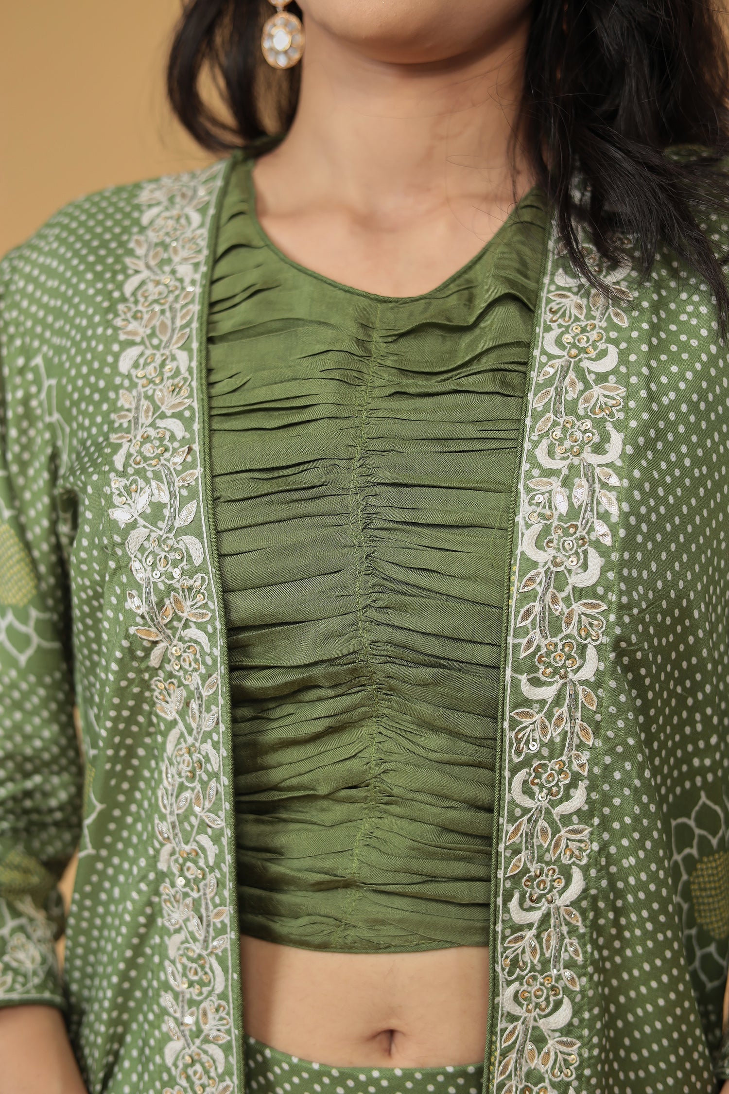 Printed Silk Blend Indowestern with Embroidered work