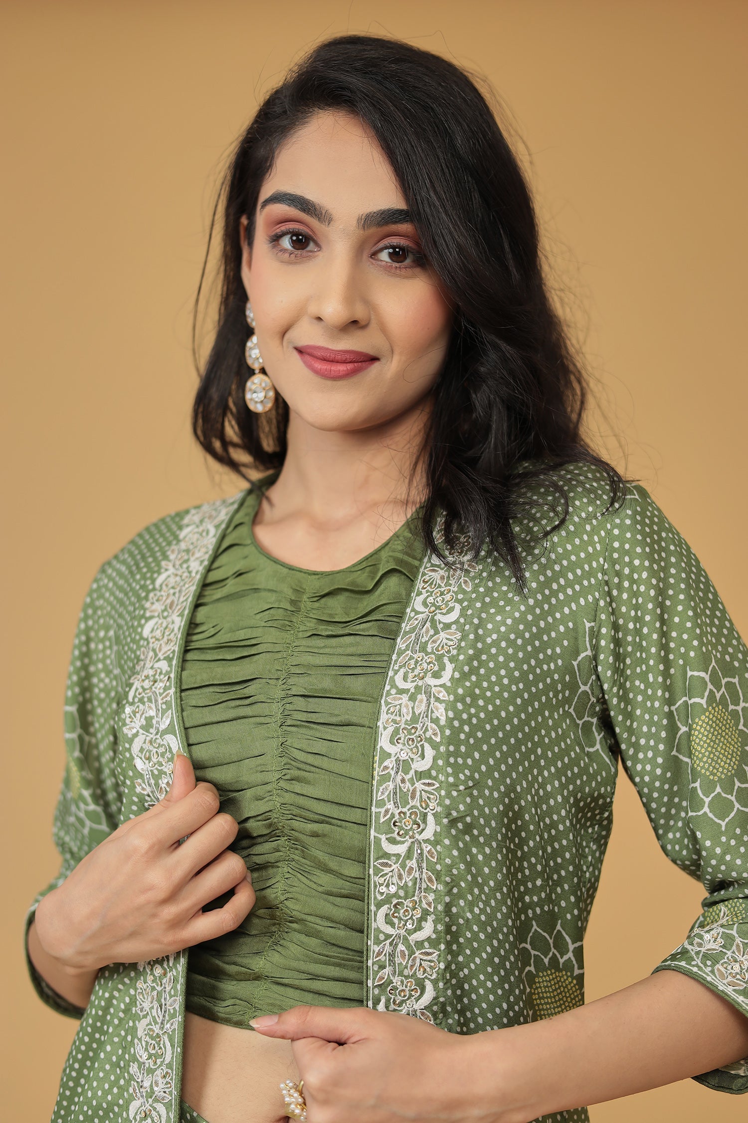 Printed Silk Blend Indowestern with Embroidered work